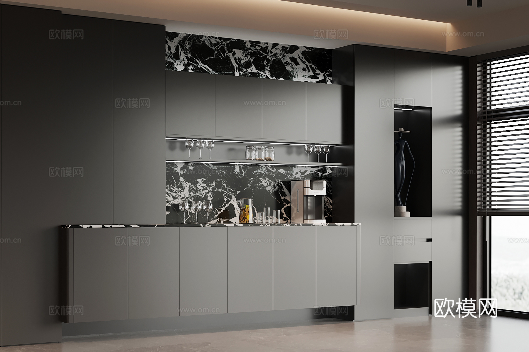 现代意式餐边柜 橱柜su模型