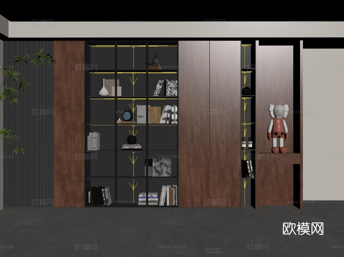 中古现代书柜 定制满墙书柜su模型