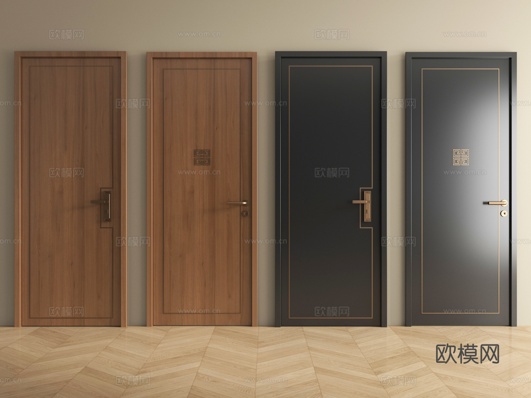 新中式单开门 卧室门 房门 木门 平开门su模型