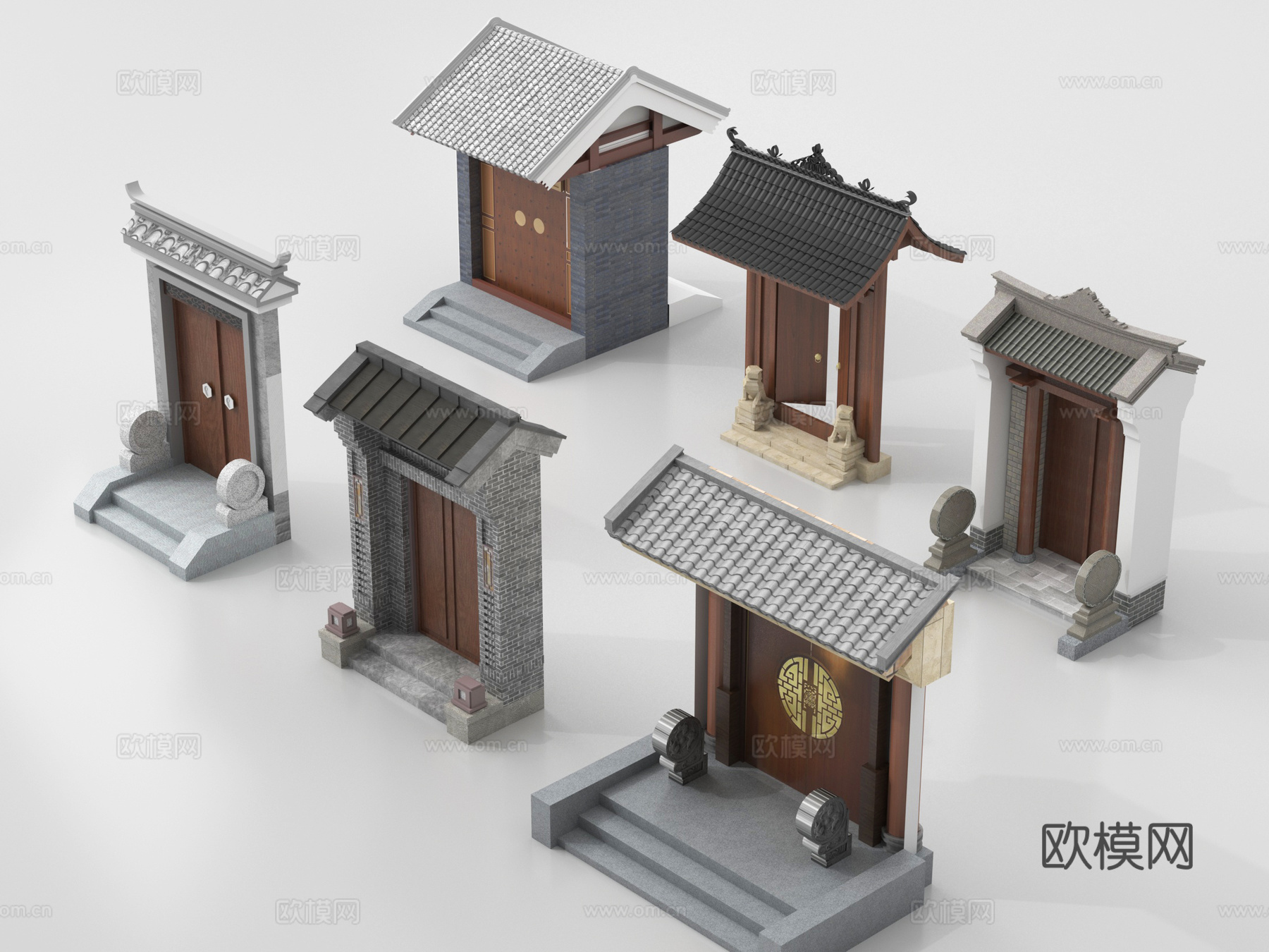 中式庭院门 垂花门 徽派门 大门 古建门su模型