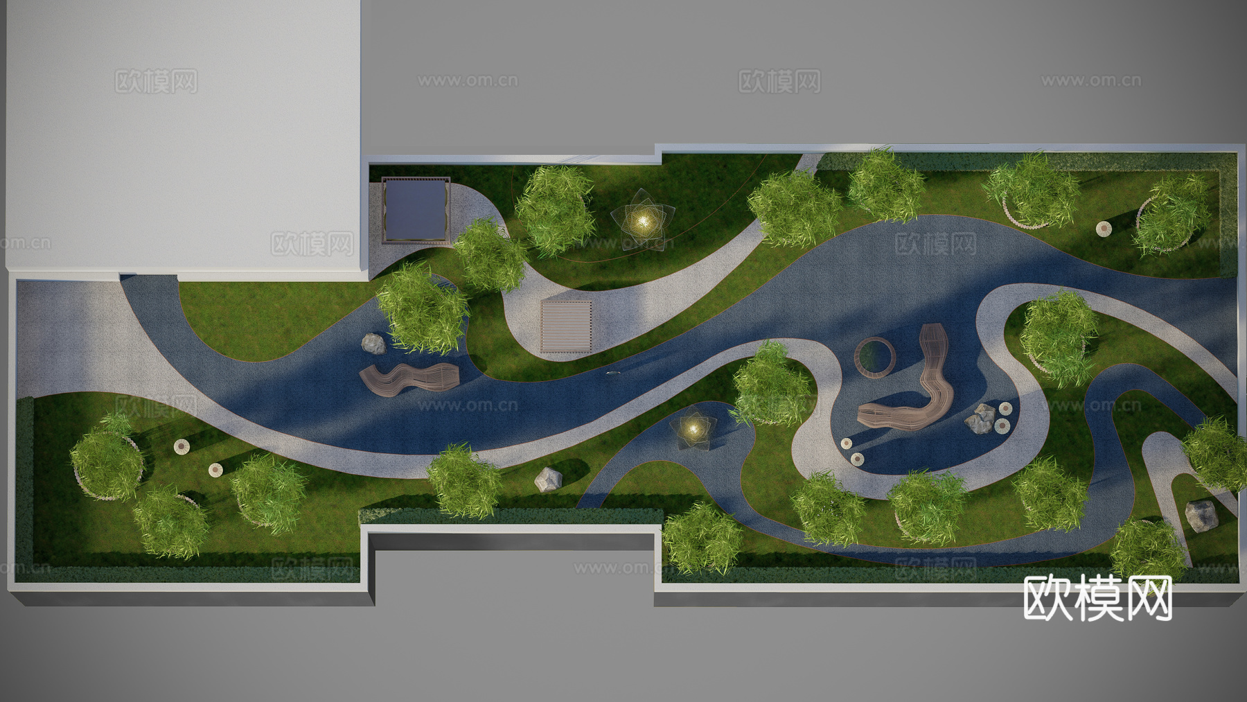 新中式屋顶花园 露台花园 花园平台 屋顶花园 花园su模型