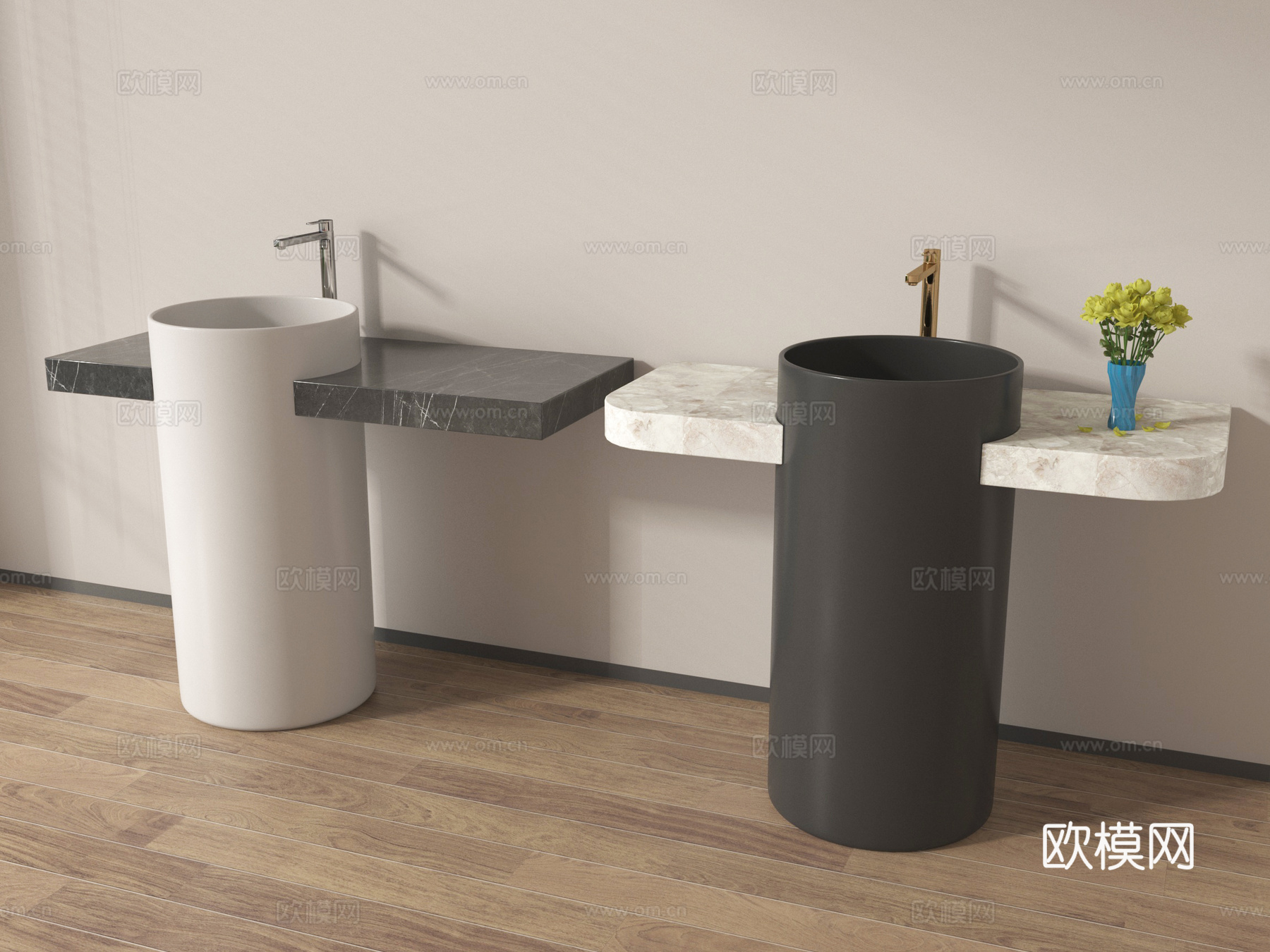 现代洗手台 洗手盆 柱盆su模型