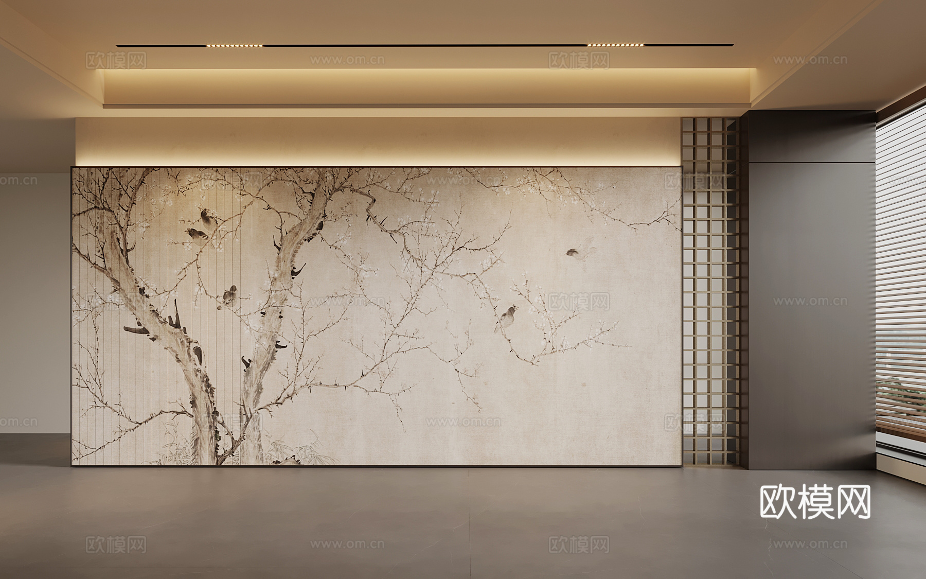 新中式背景墙su模型