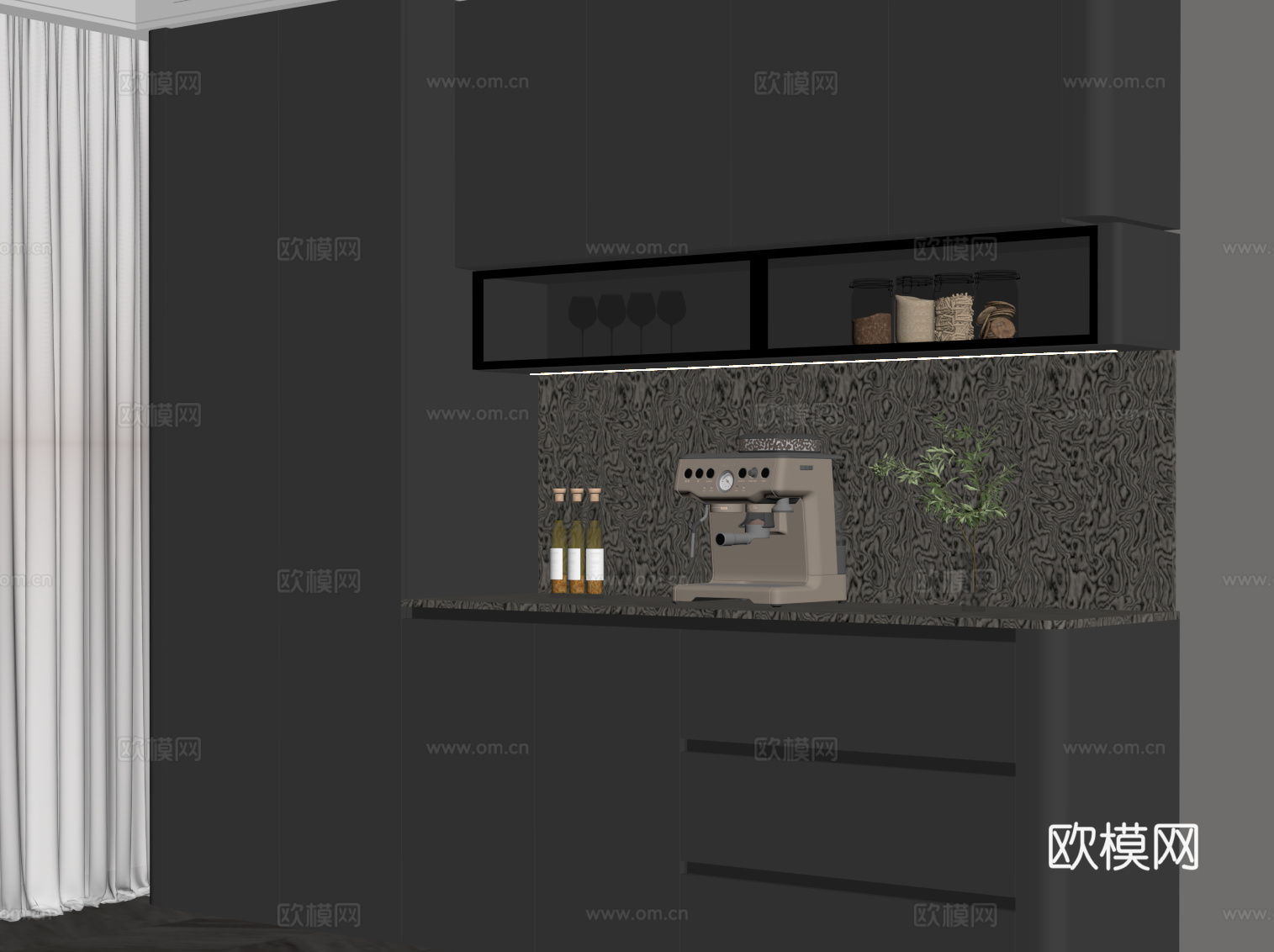 现代意式餐边柜 橱柜su模型