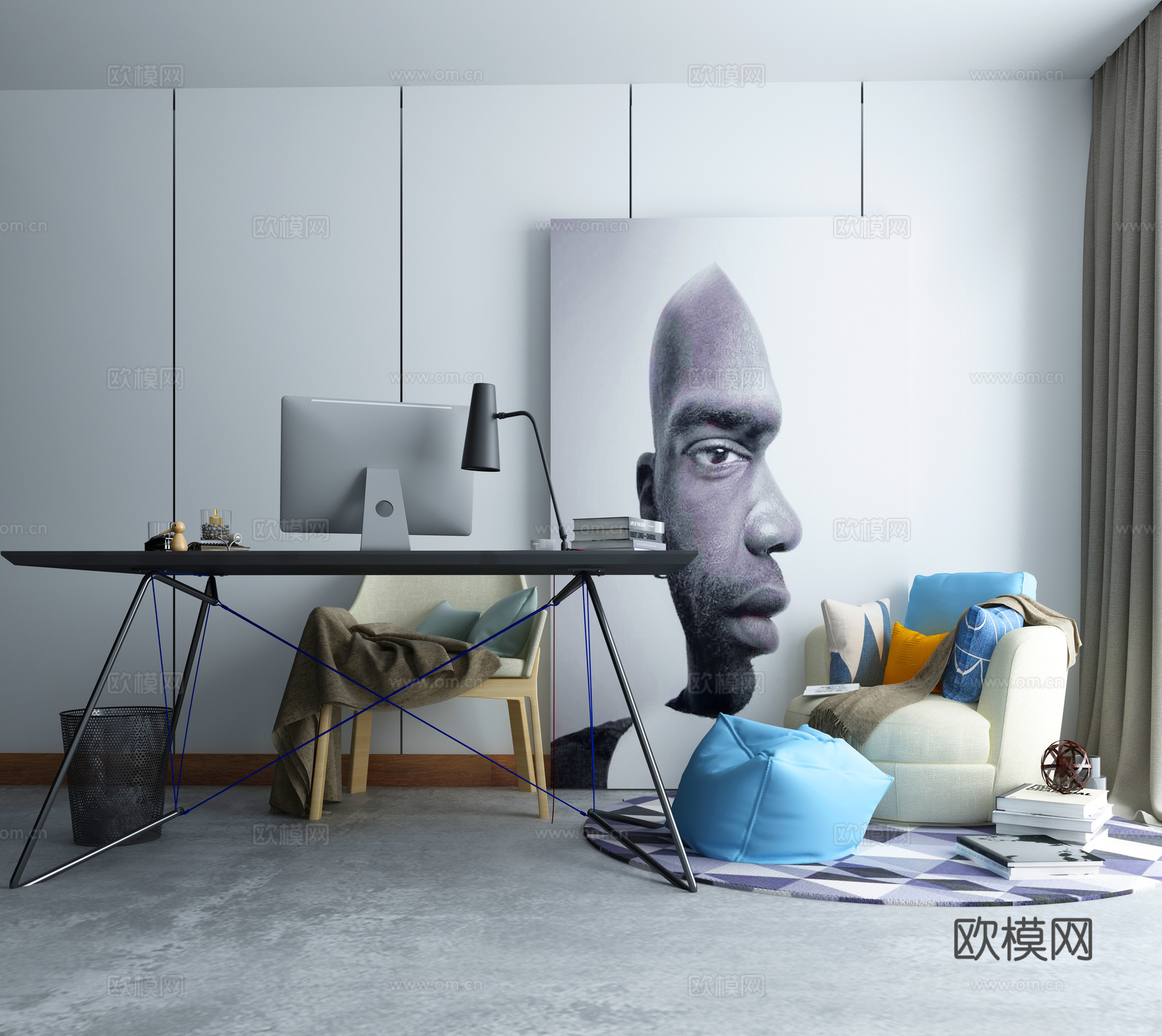 新中式沙发茶几组合3d模型下载（渲染图1）