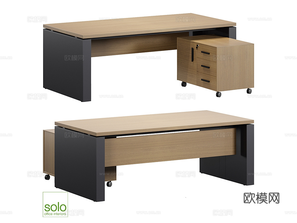 SoloOffice 办公桌 班台桌3d模型下载（渲染图2）