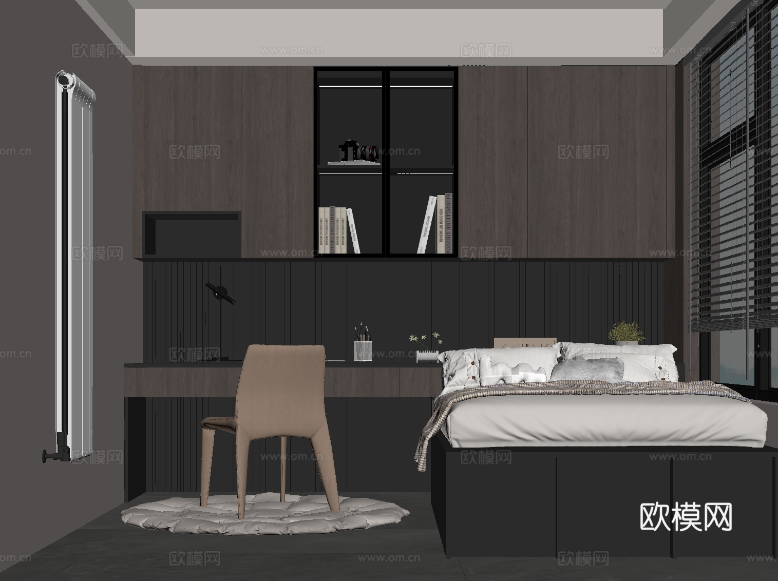 现代意式榻榻米 卧室 衣柜 书桌椅su模型