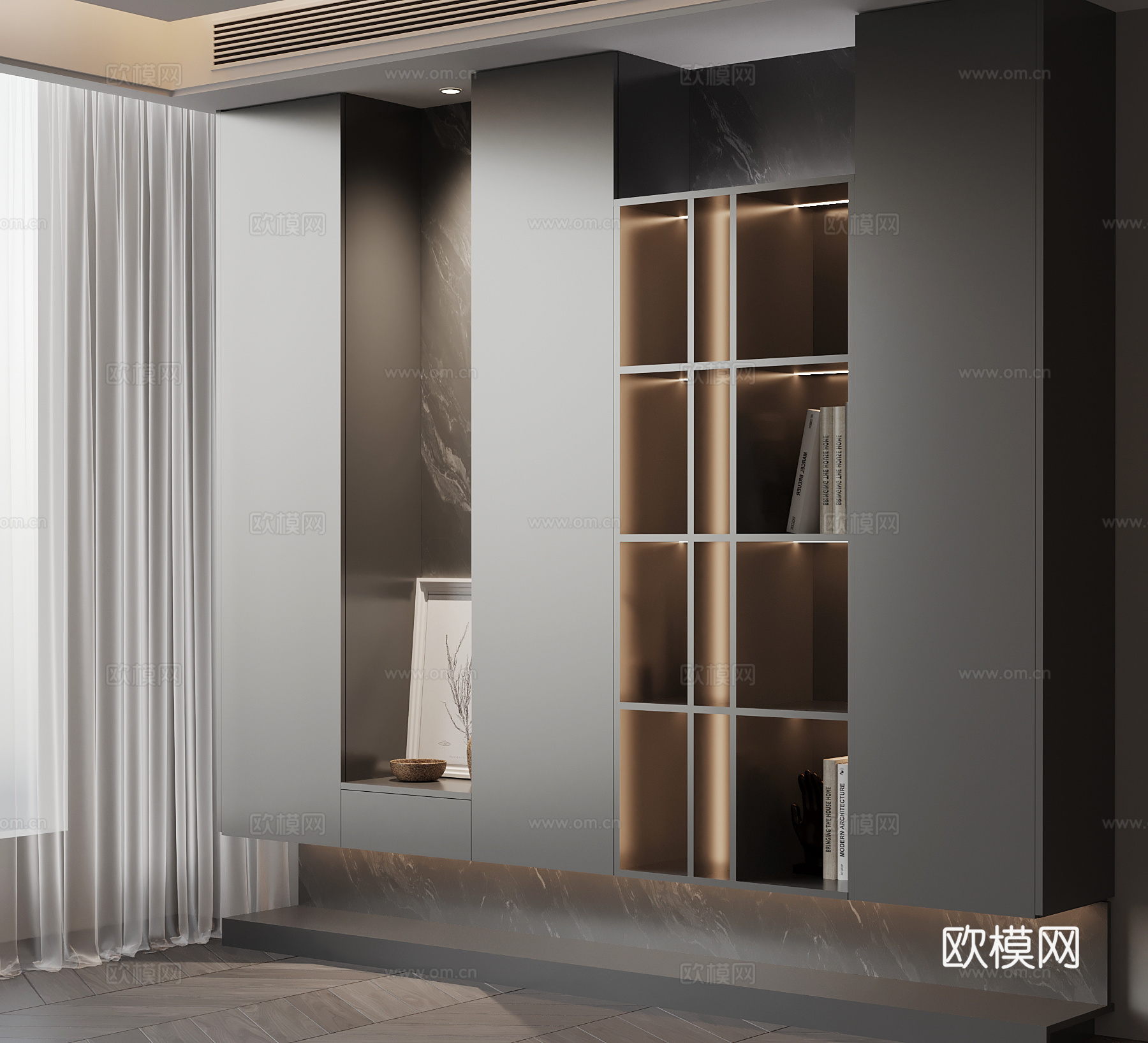 现代意式书柜 装饰柜su模型