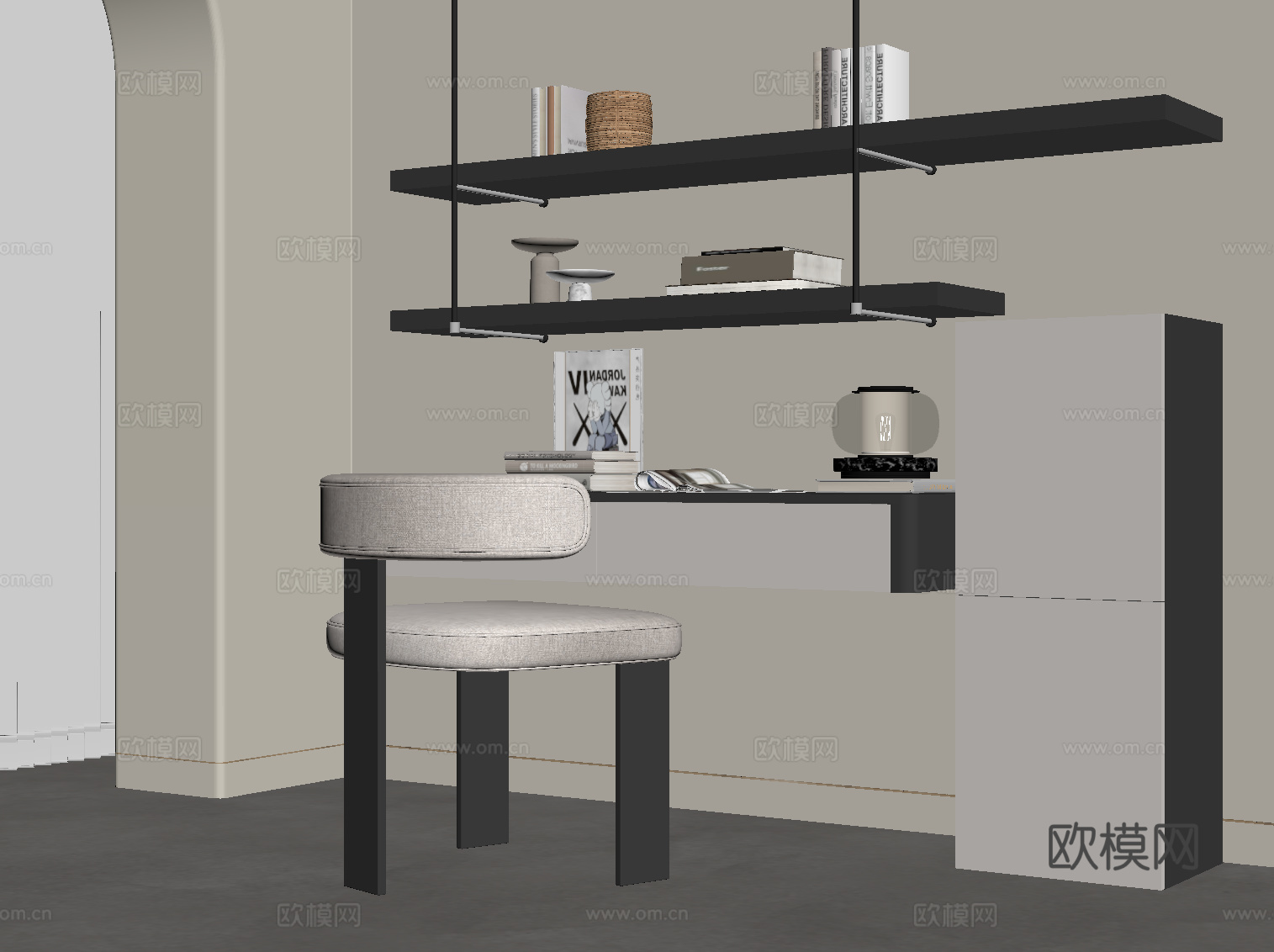 现代书桌椅 书架su模型