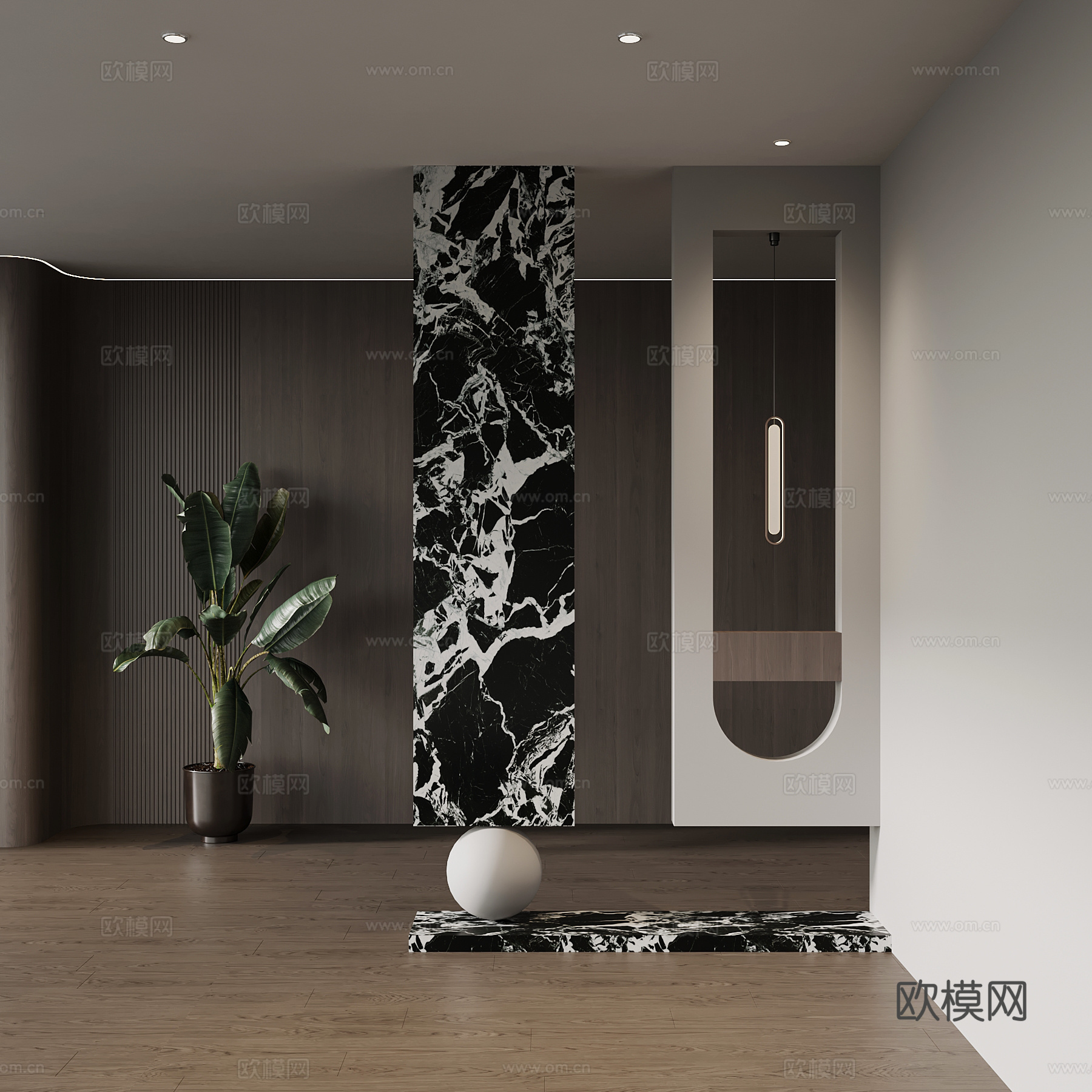 现代意式玄关 入户隔断su模型