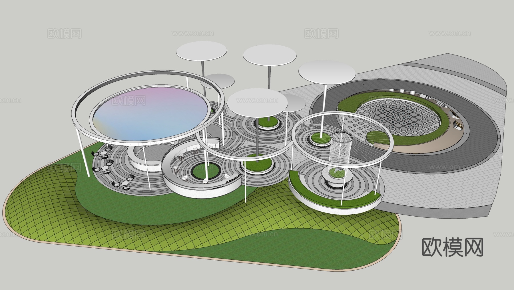 现代景观廊架 现代口袋公园su模型