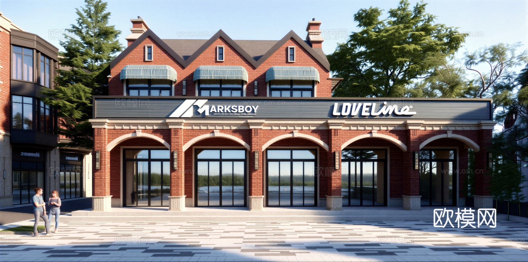 红砖 商业步行街 沿街商业su模型