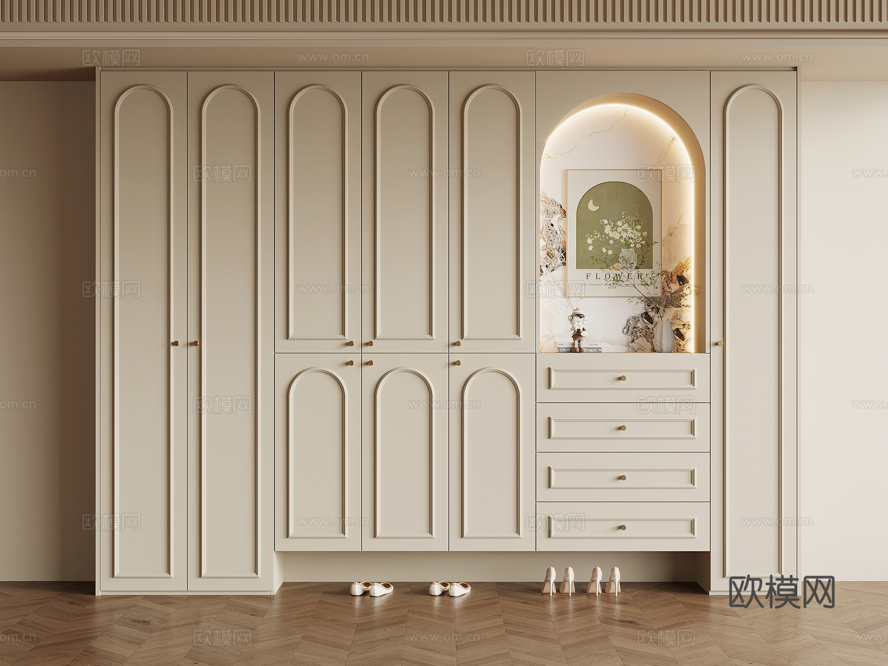 法式奶油风鞋柜 入户鞋柜su模型