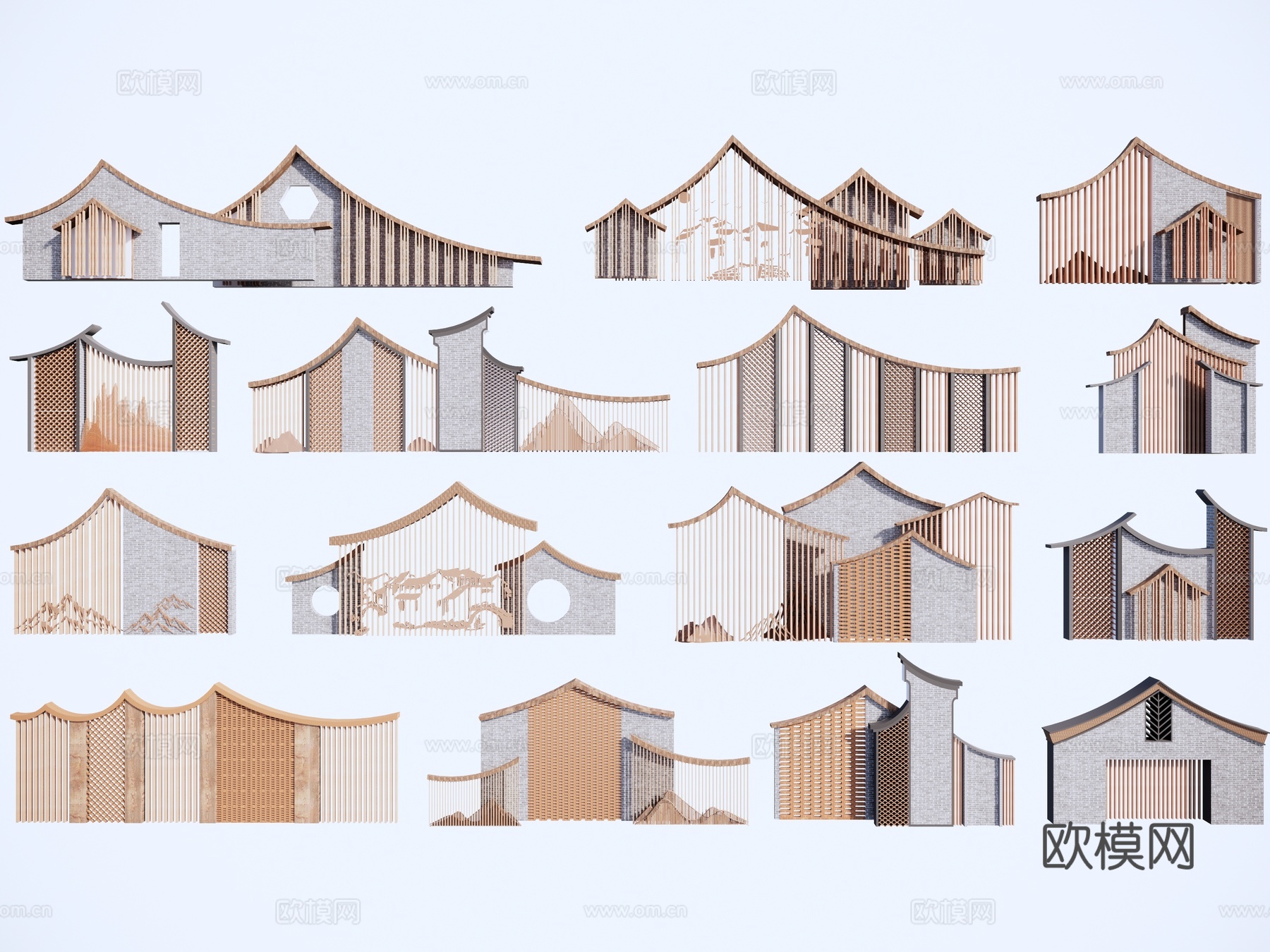 中式景墙su模型