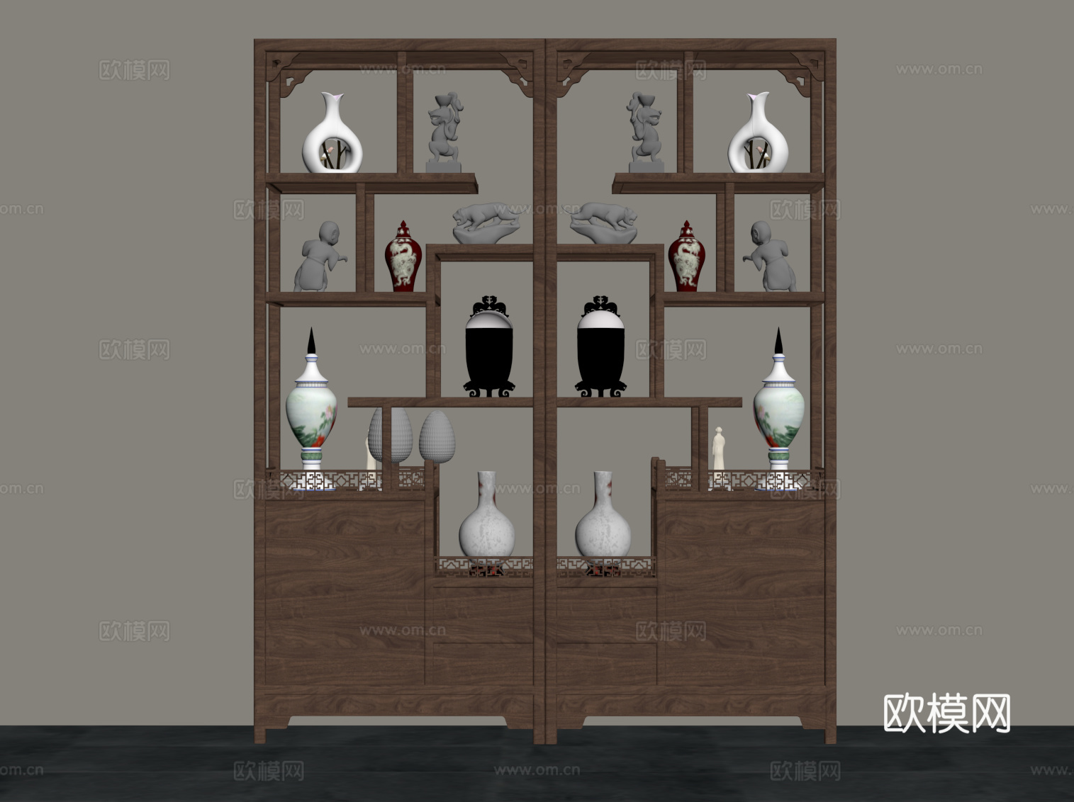 新中式博古架su模型