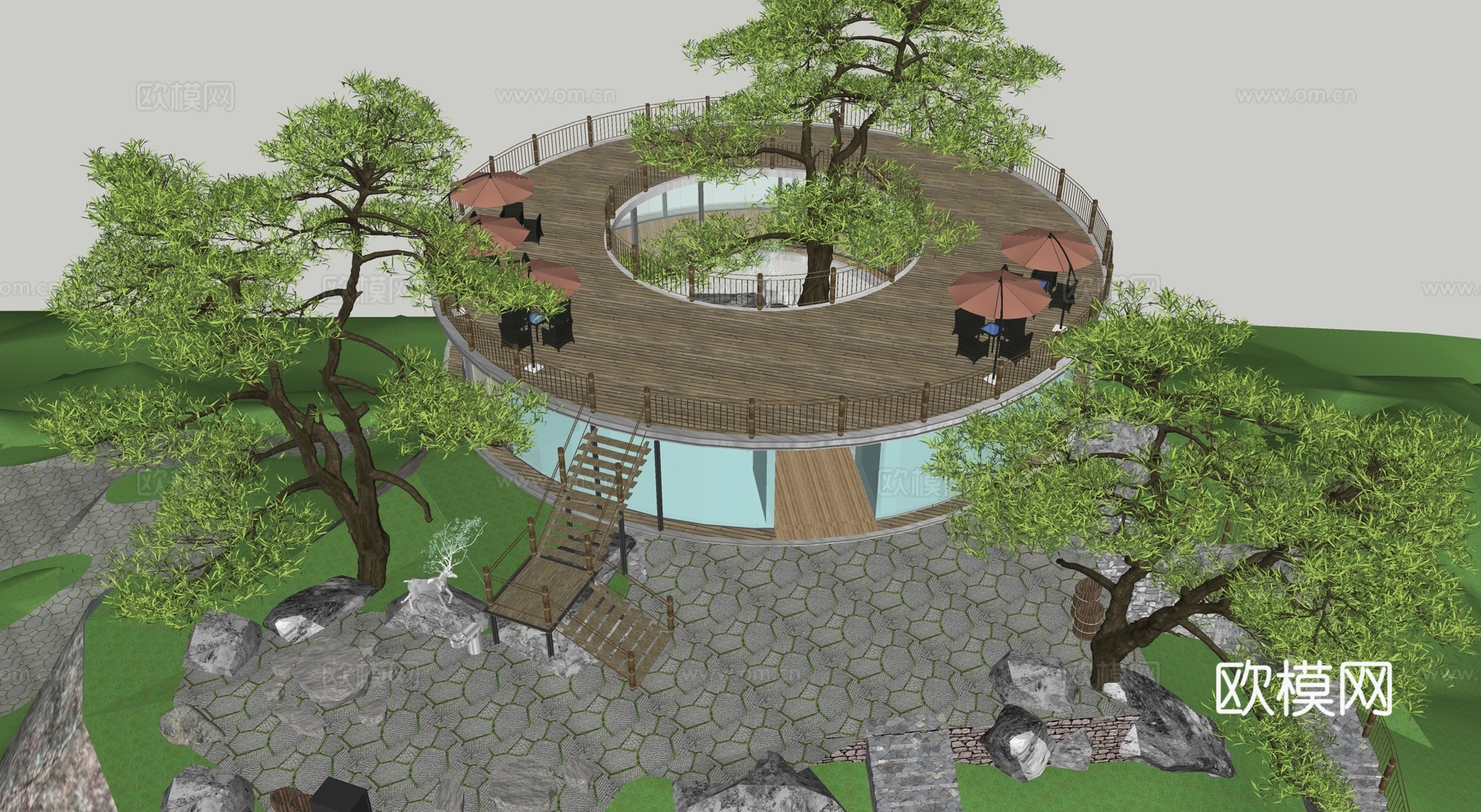 现代观景平台 景观台 景观构筑物su模型