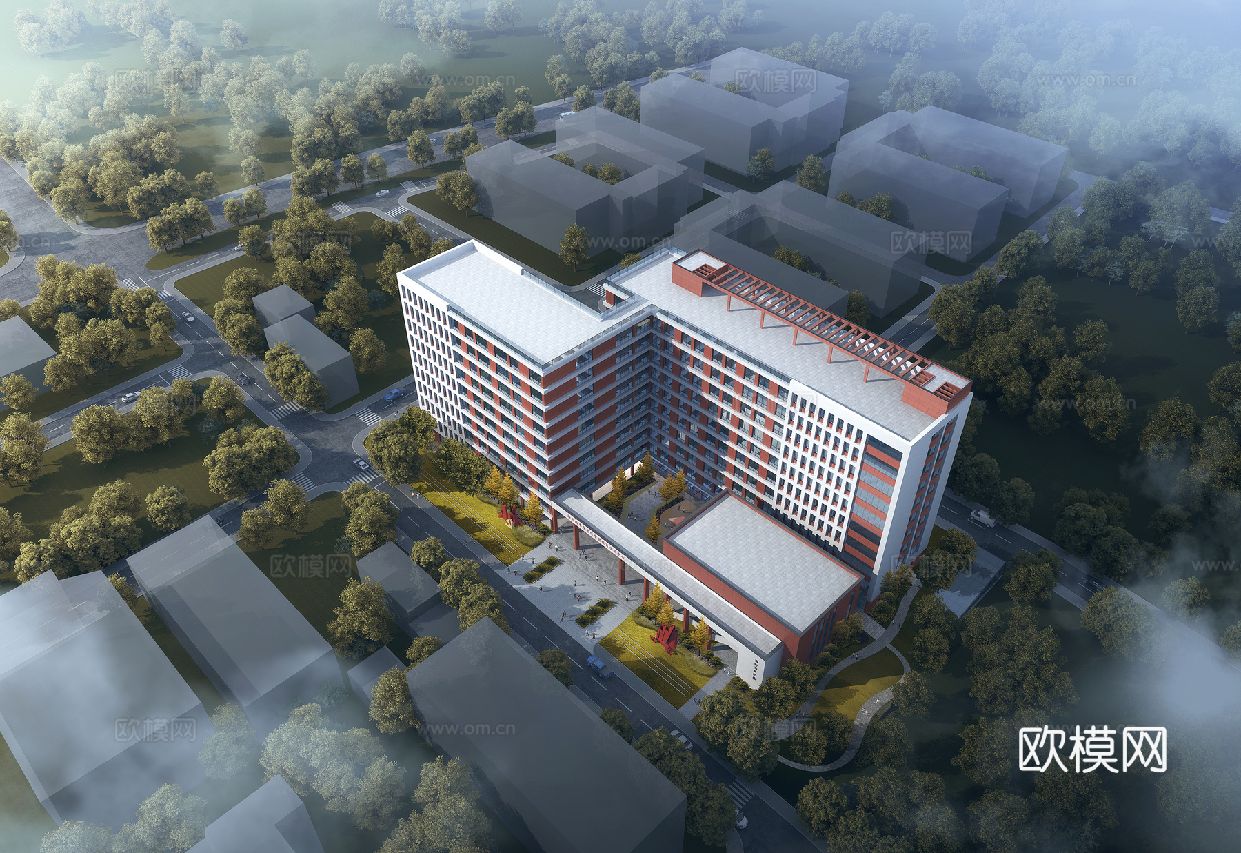 现代 职业学校 教学楼 鸟瞰规划 鸟瞰3D模型3d模型下载