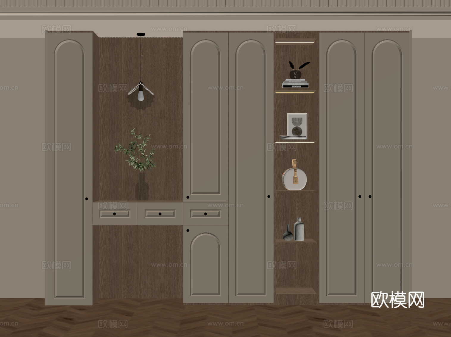 法式奶油风鞋柜 入户鞋柜su模型