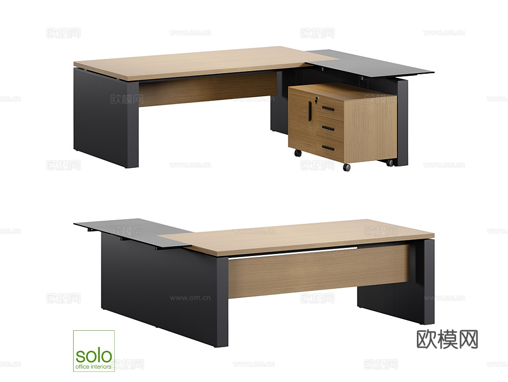 SoloOffice 办公桌 班台桌3d模型下载（渲染图1）