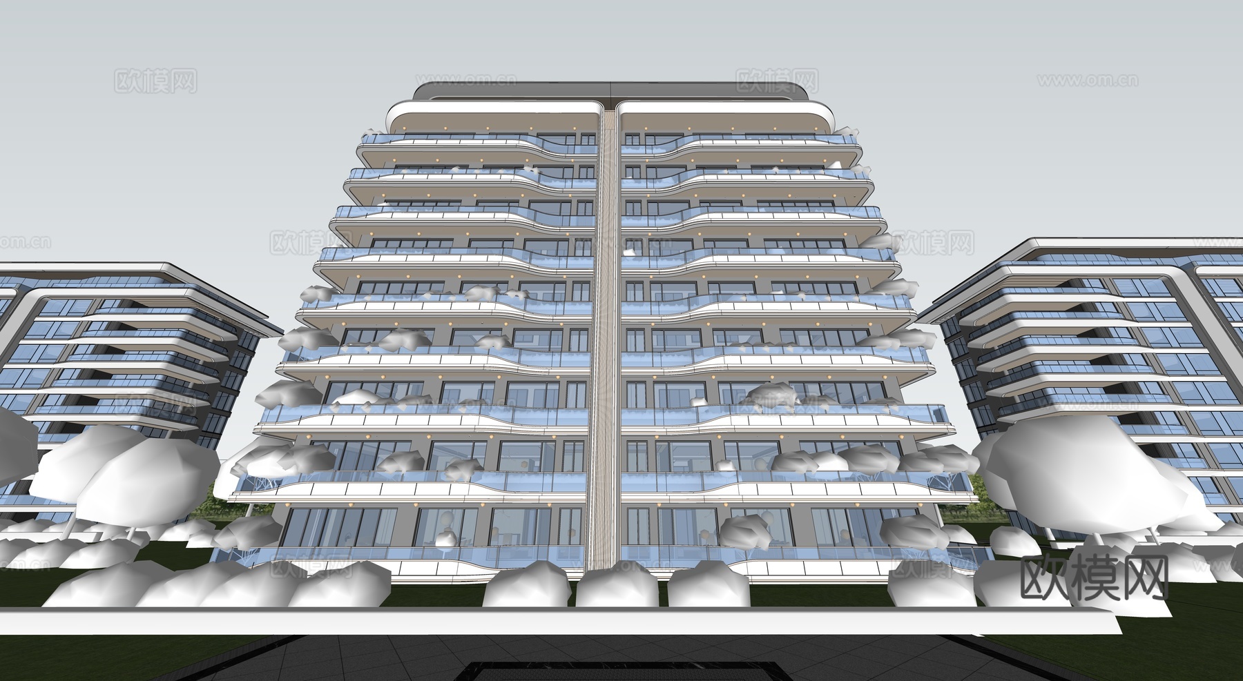 现代多层住宅 花园洋房su模型