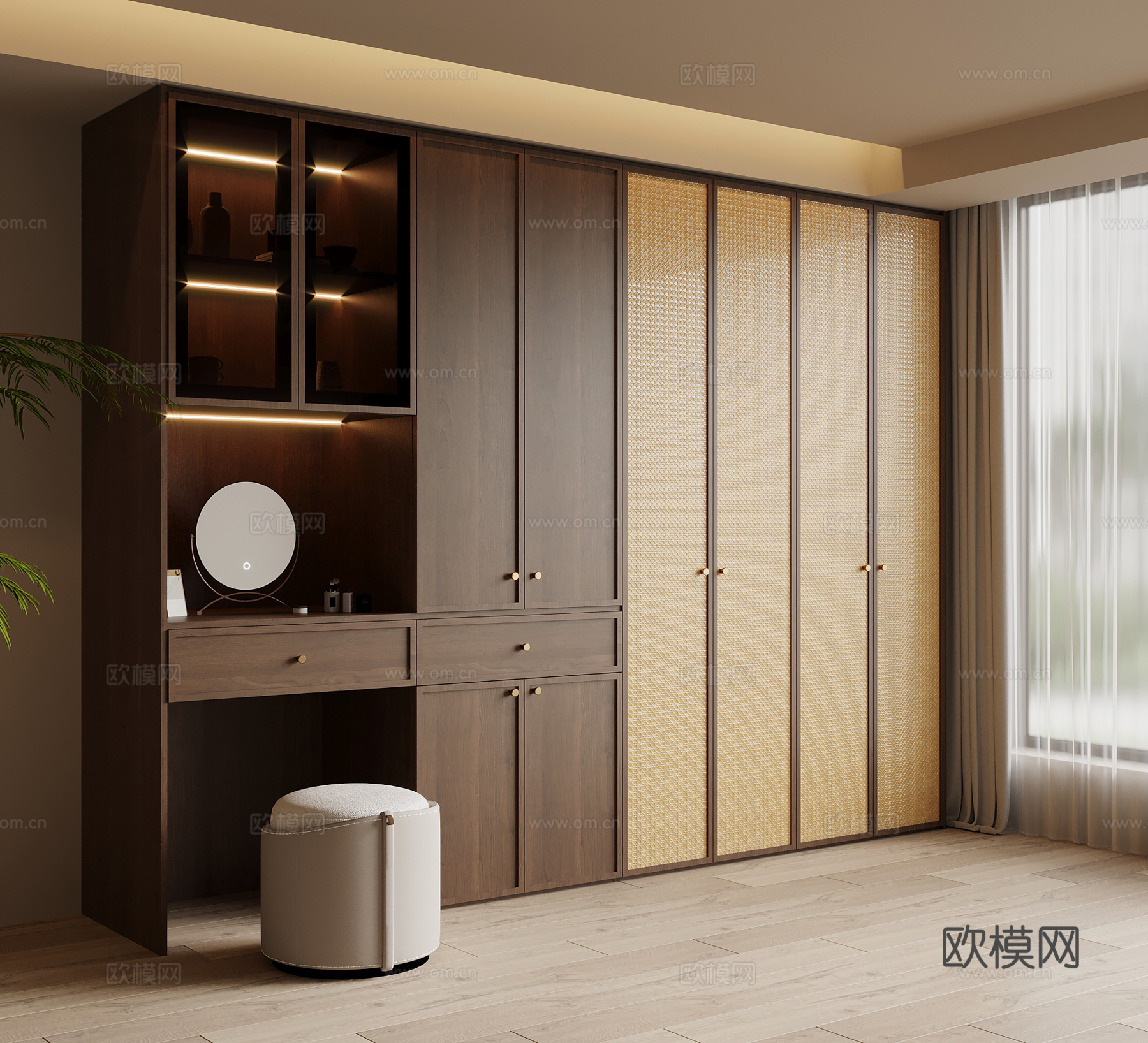 中古风衣柜 梳妆台一体柜su模型