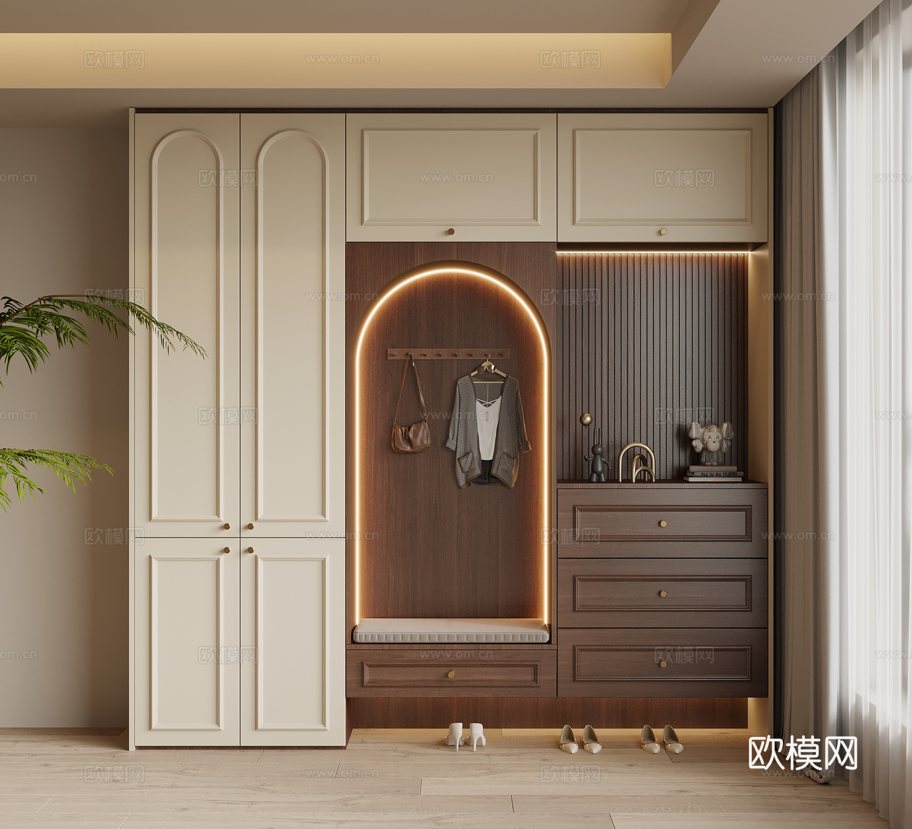 法式中古风鞋柜 入户鞋柜su模型下载（渲染图1）