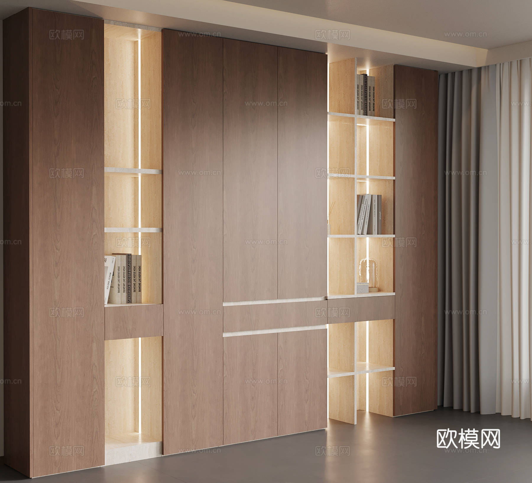 现代中古风书柜su模型