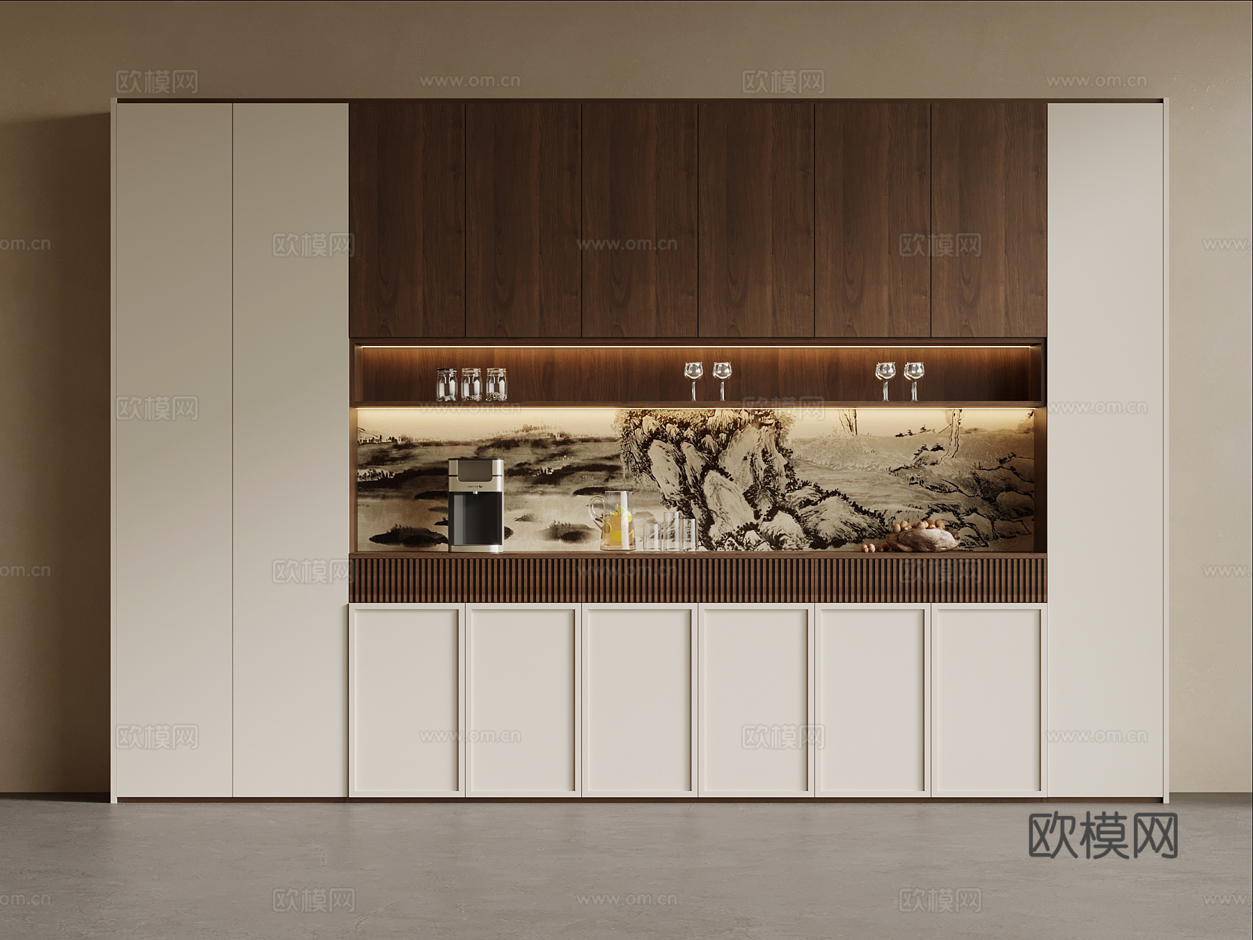 中古风酒柜 餐边柜su模型