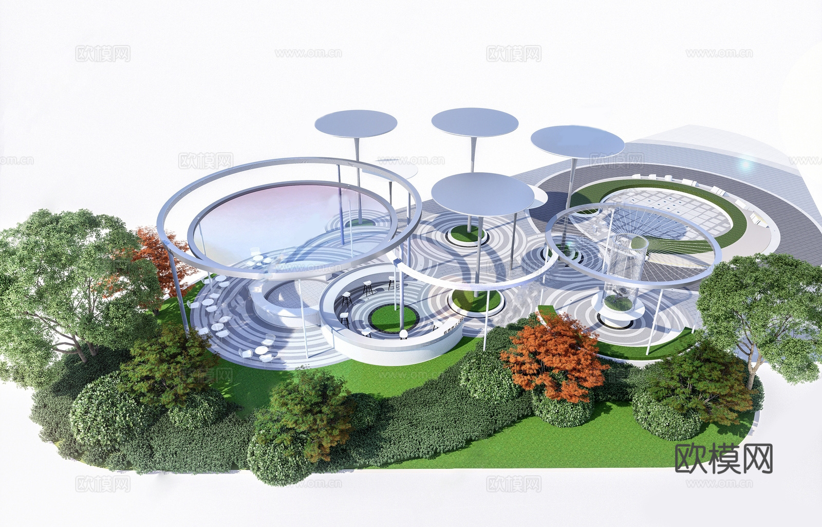 现代景观廊架 现代口袋公园su模型