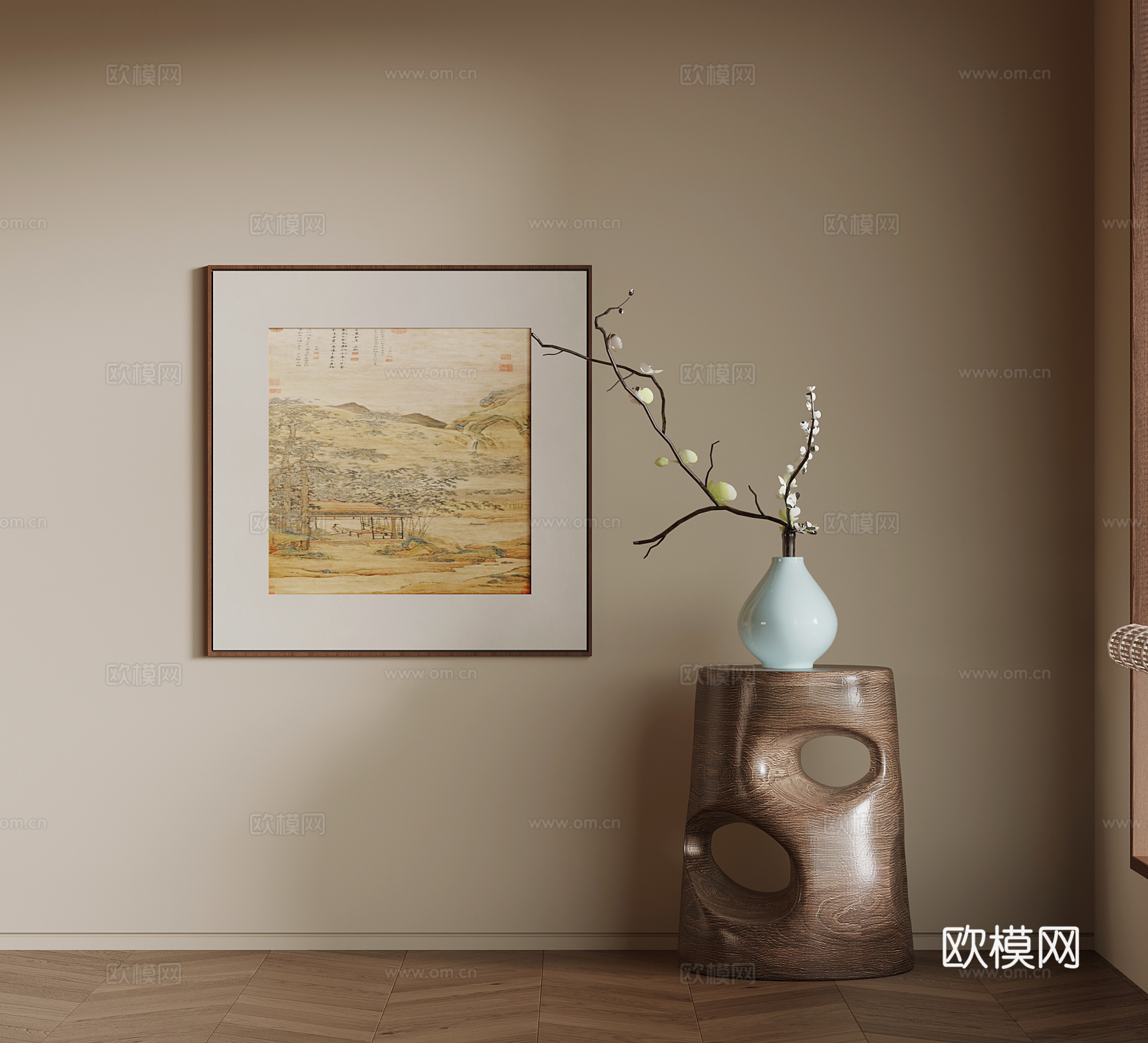 新中式花瓶 枯枝摆件su模型