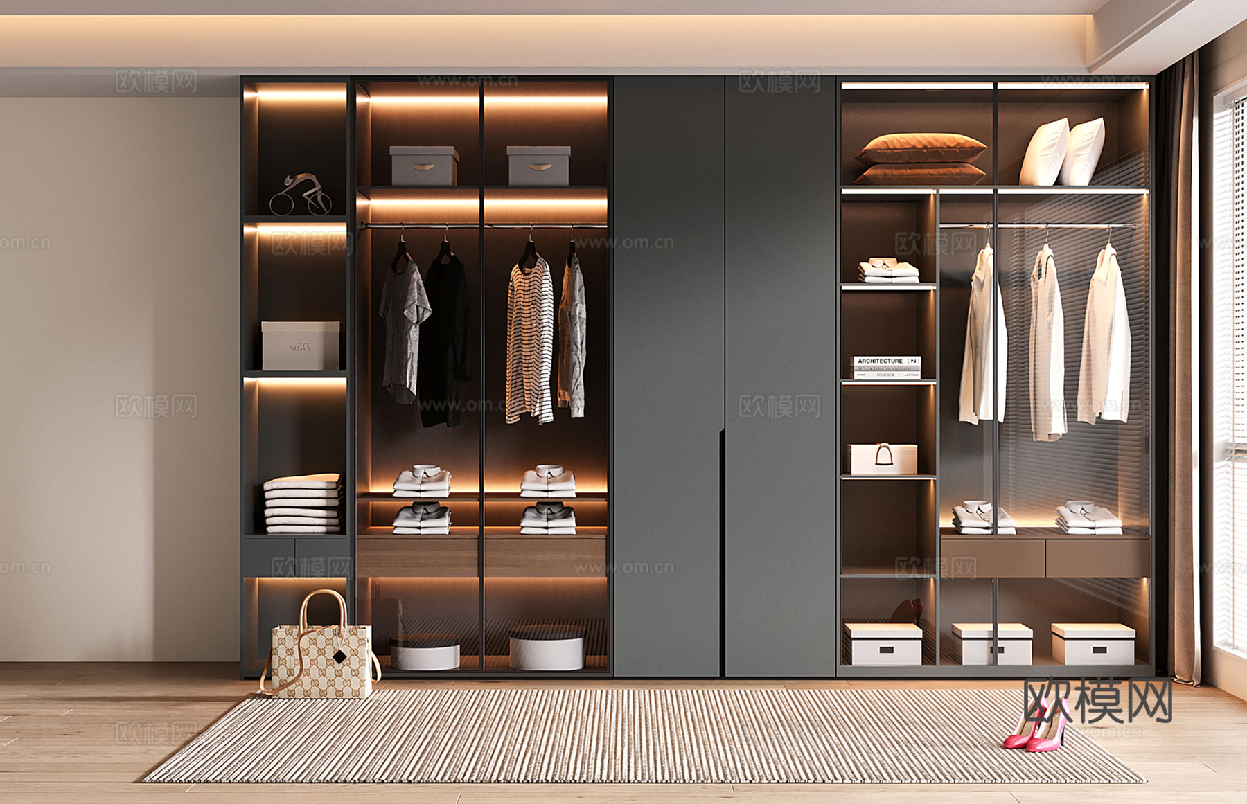 意式现代定制衣柜 玻璃衣柜su模型