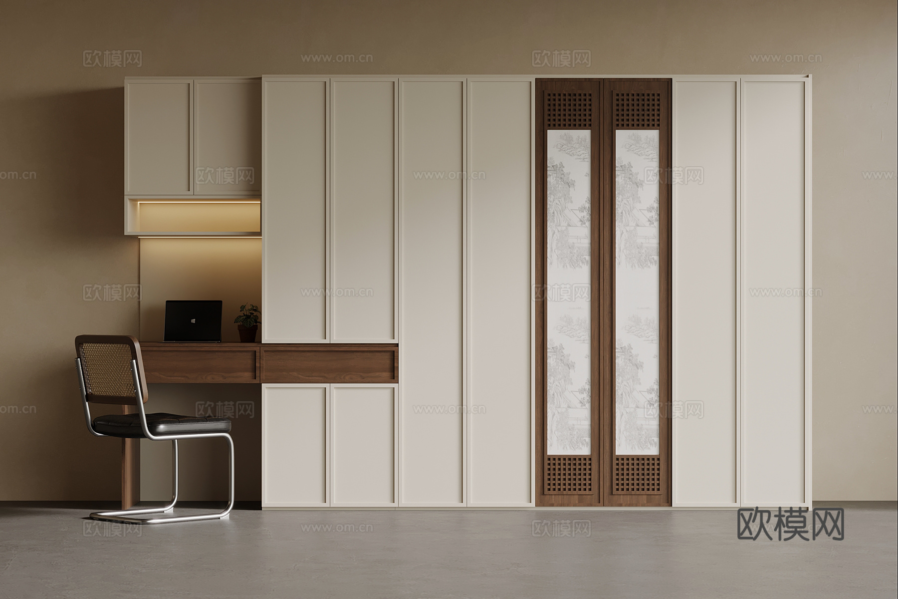 中古风衣柜 书桌一体柜su模型