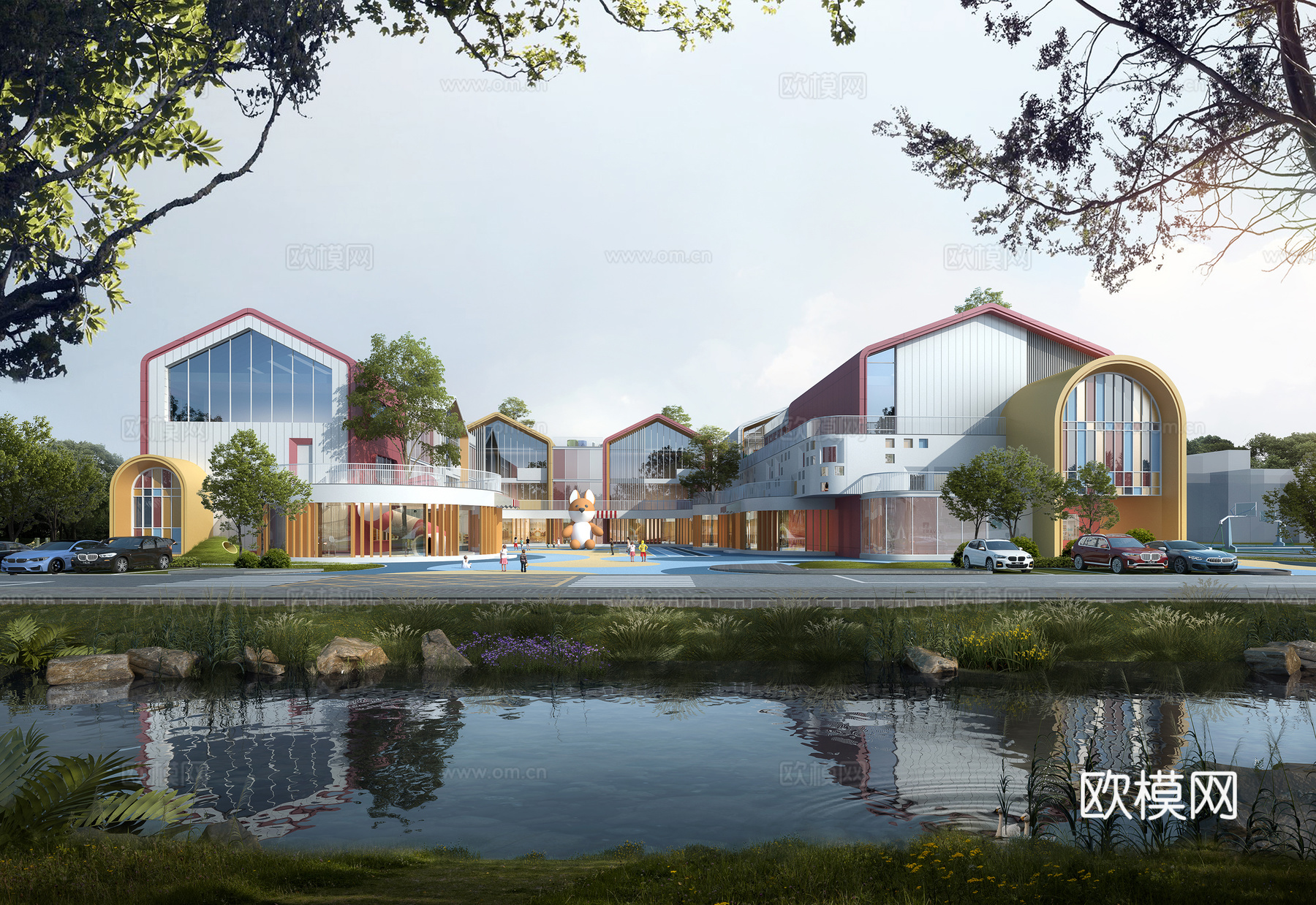 现代 幼儿园 教学楼 建筑外观 学校3D模型3d模型下载