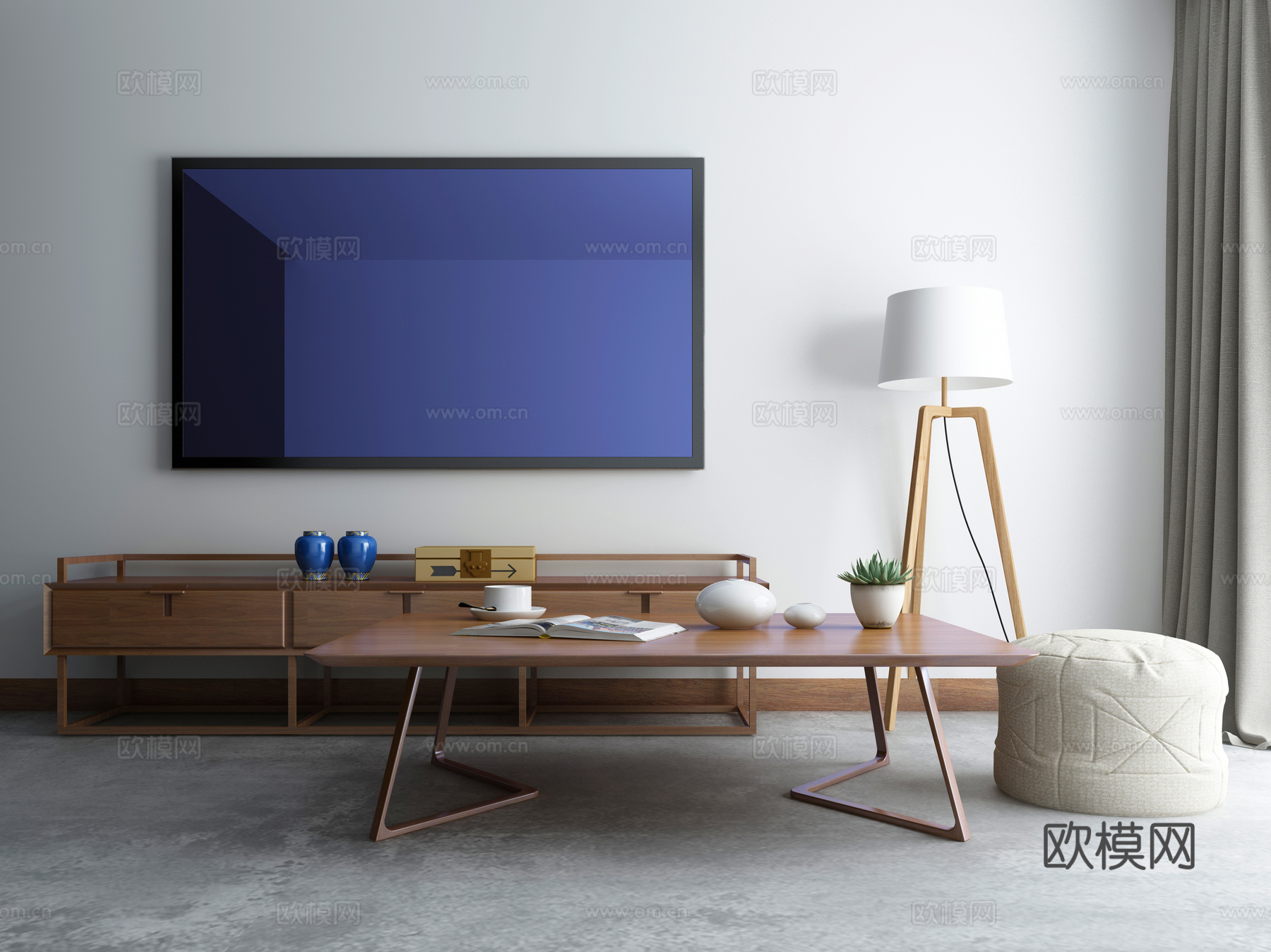 新中式沙发茶几组合3d模型下载（渲染图2）