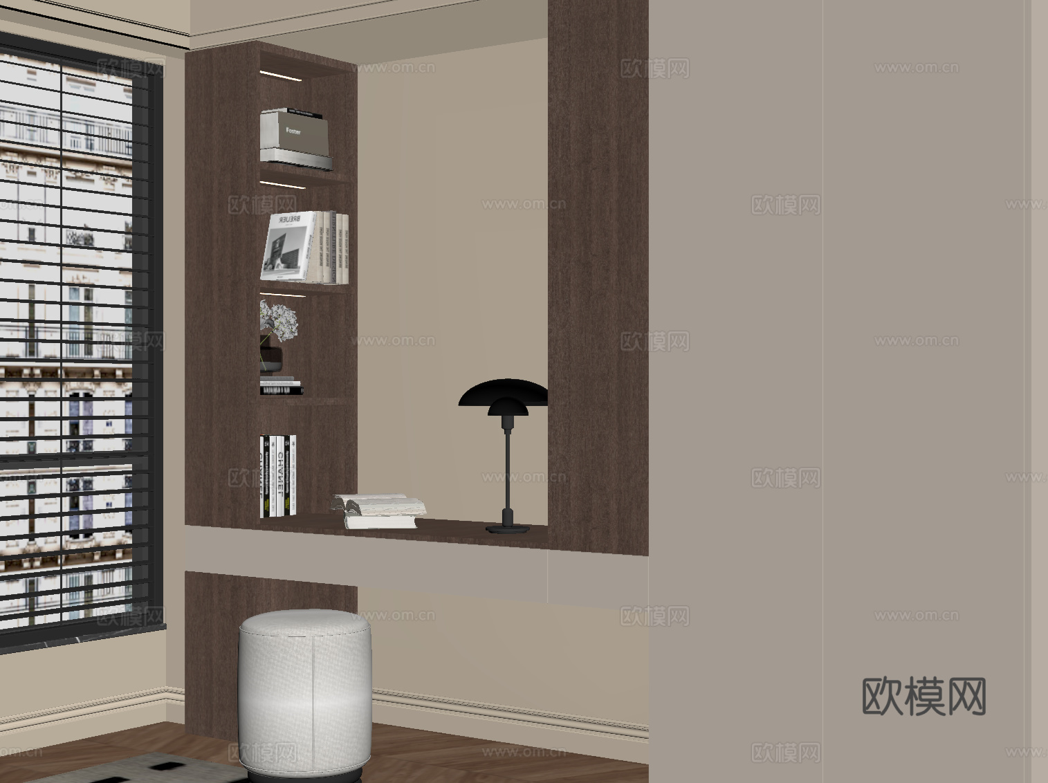 现代中古风飘窗柜su模型