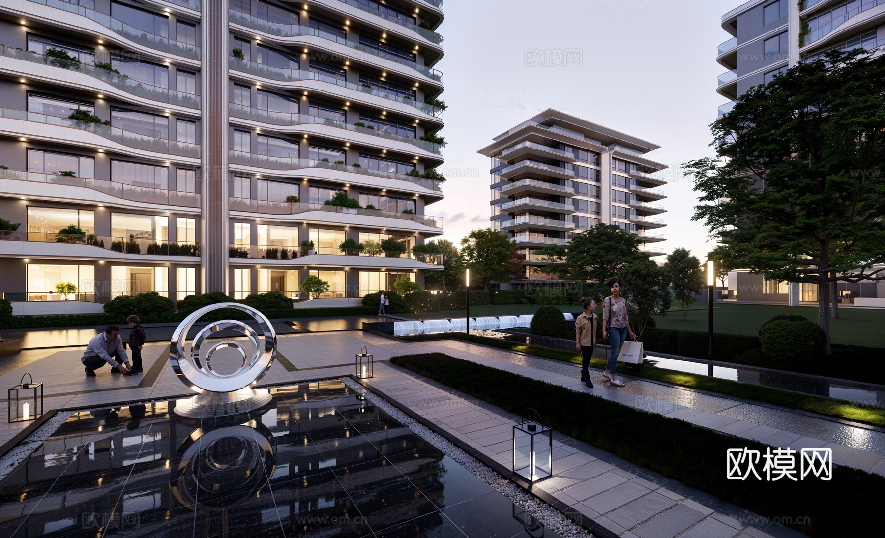 现代住宅小区su模型下载（渲染图1）