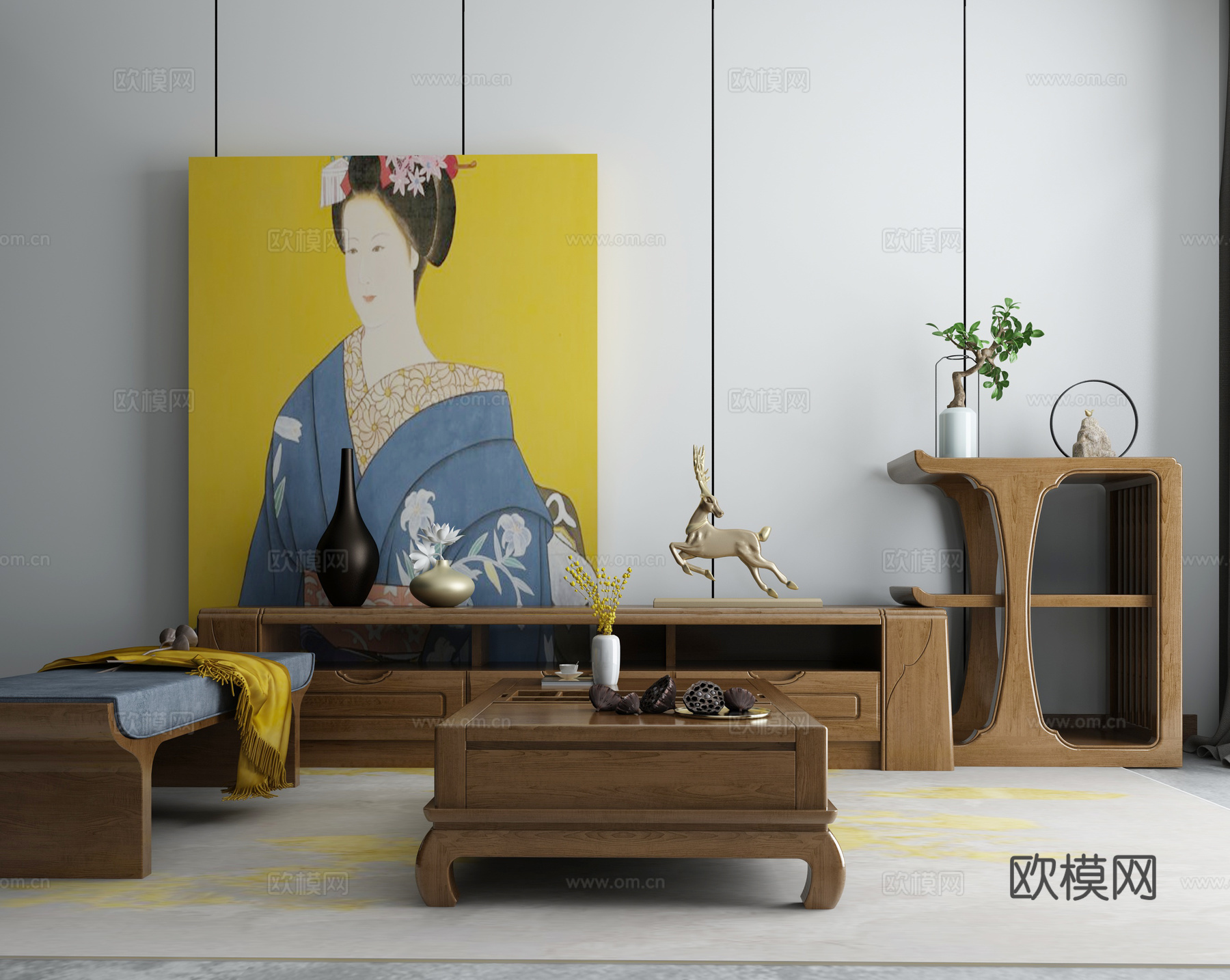 沙发茶几组合模型3d模型下载（渲染图2）