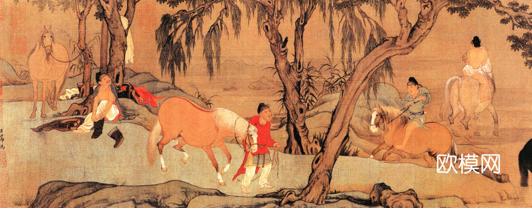 中式新中式挂画壁画字画山水花鸟背景墙壁纸装饰画油画