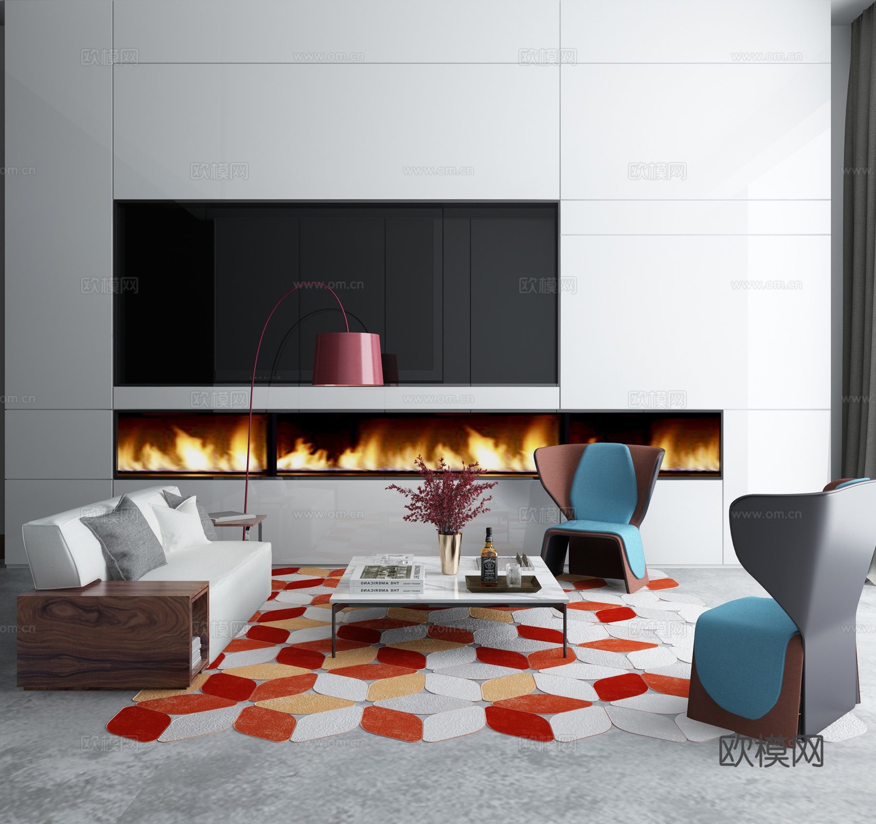 现代沙发茶几组合3d模型下载（渲染图1）