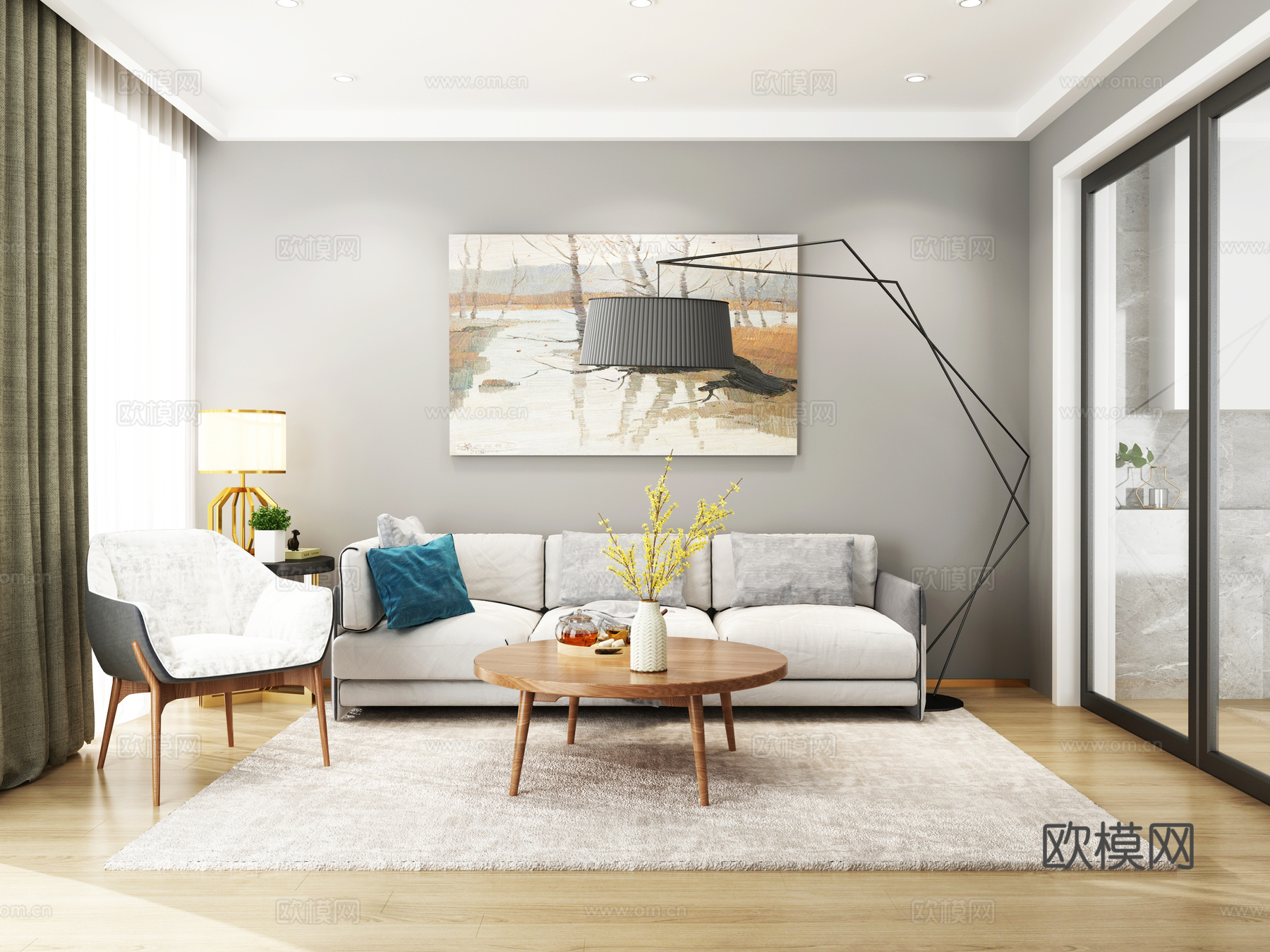 现代沙发茶几组合3d模型下载（渲染图2）