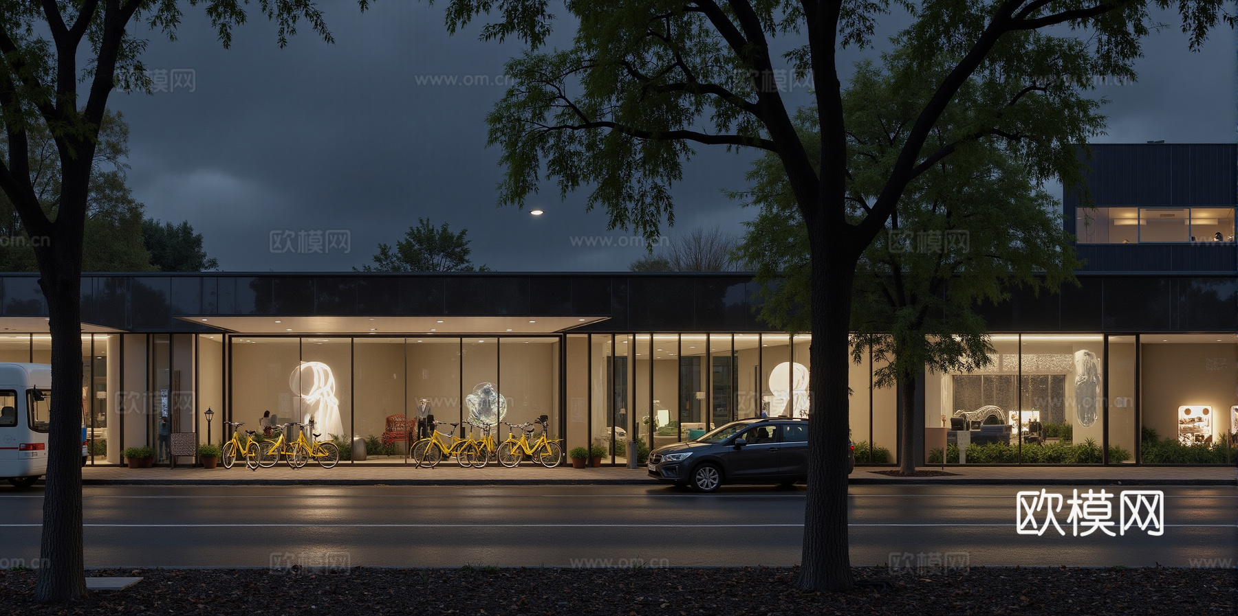 城市街道夜景 街景 大街 门面房窗景
