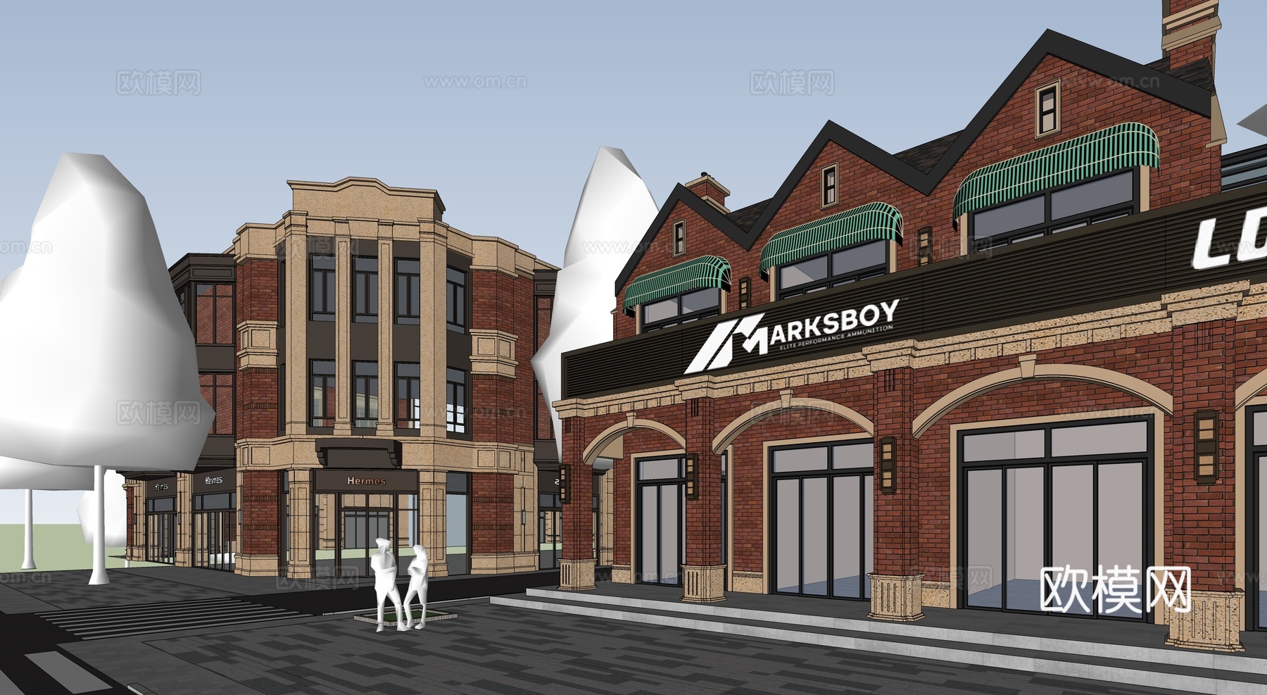 红砖 商业步行街 沿街商业su模型