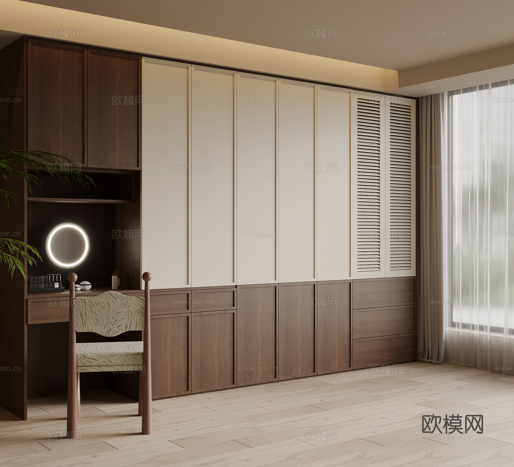 中古风衣柜 梳妆台一体柜su模型