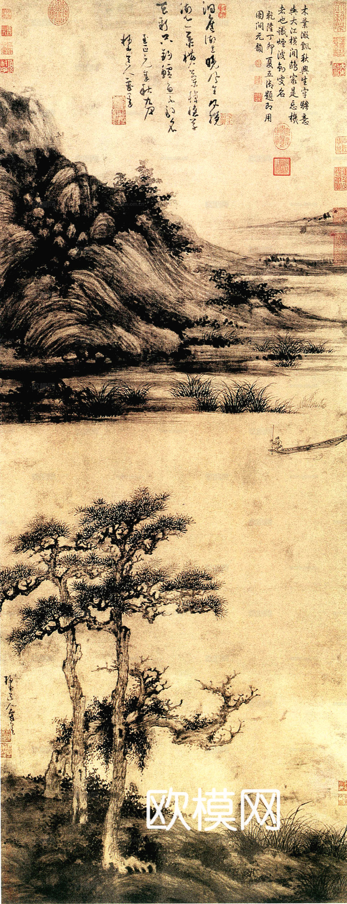 中式新中式挂画壁画字画山水花鸟背景墙壁纸装饰画油画