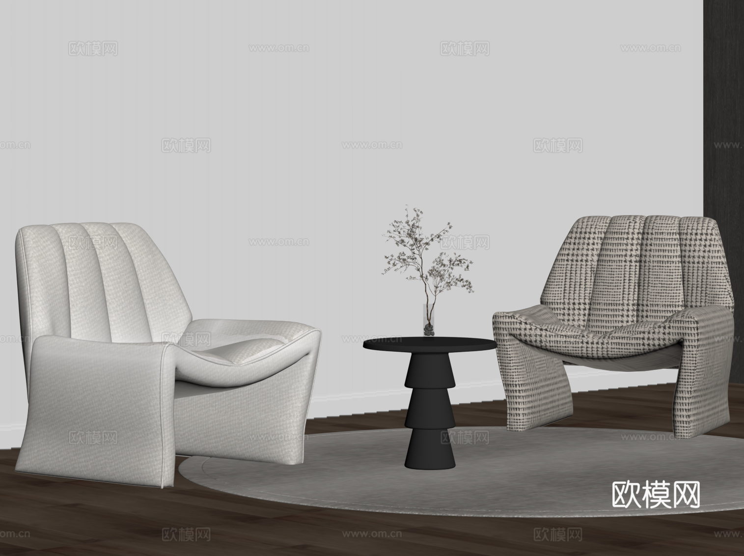 现代单人沙发 布艺休闲沙发su模型