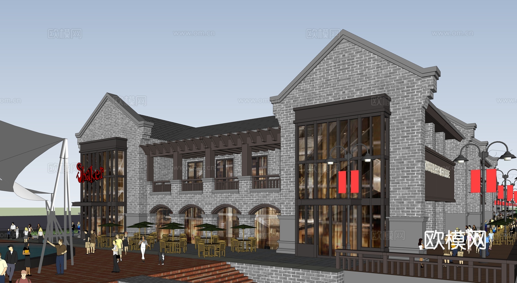 民国商业街 沿街商业su模型