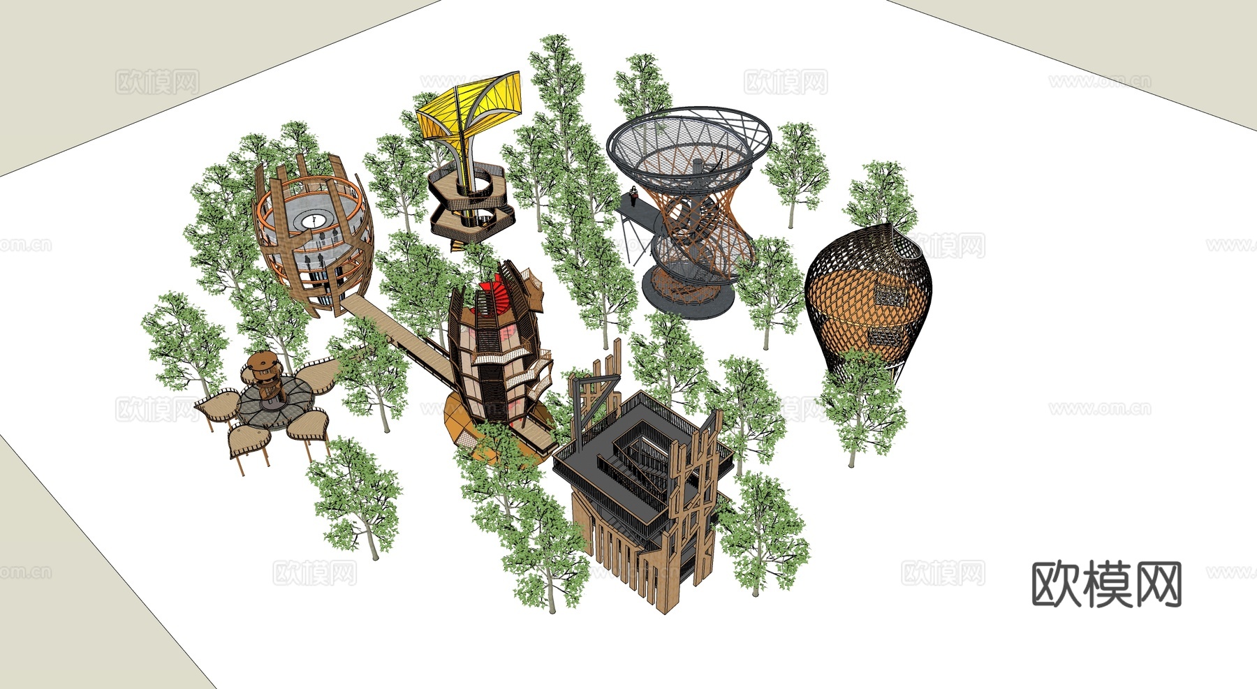 现代景观塔 景观台 观鸟塔台su模型