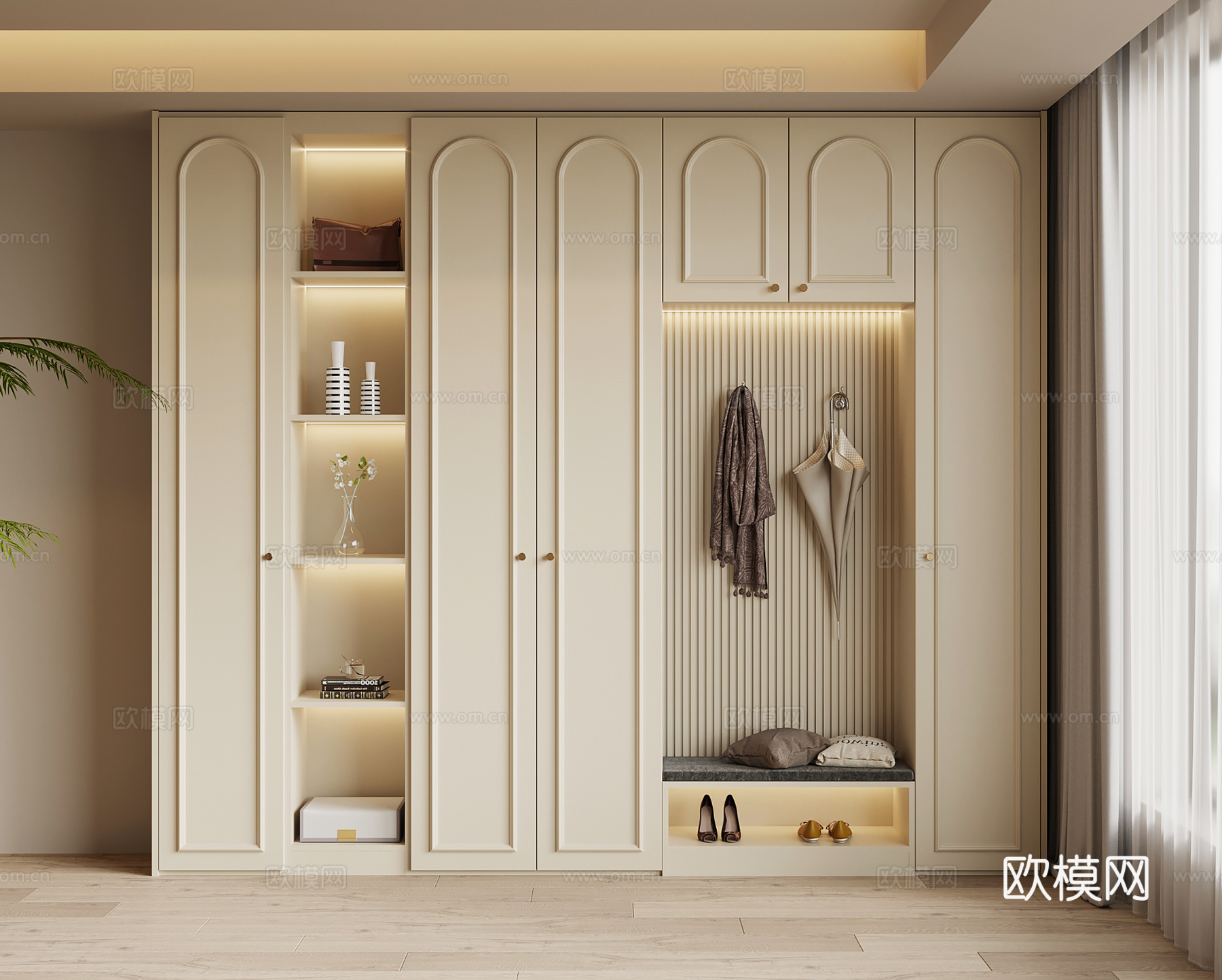 法式奶油风鞋柜 入户鞋柜su模型