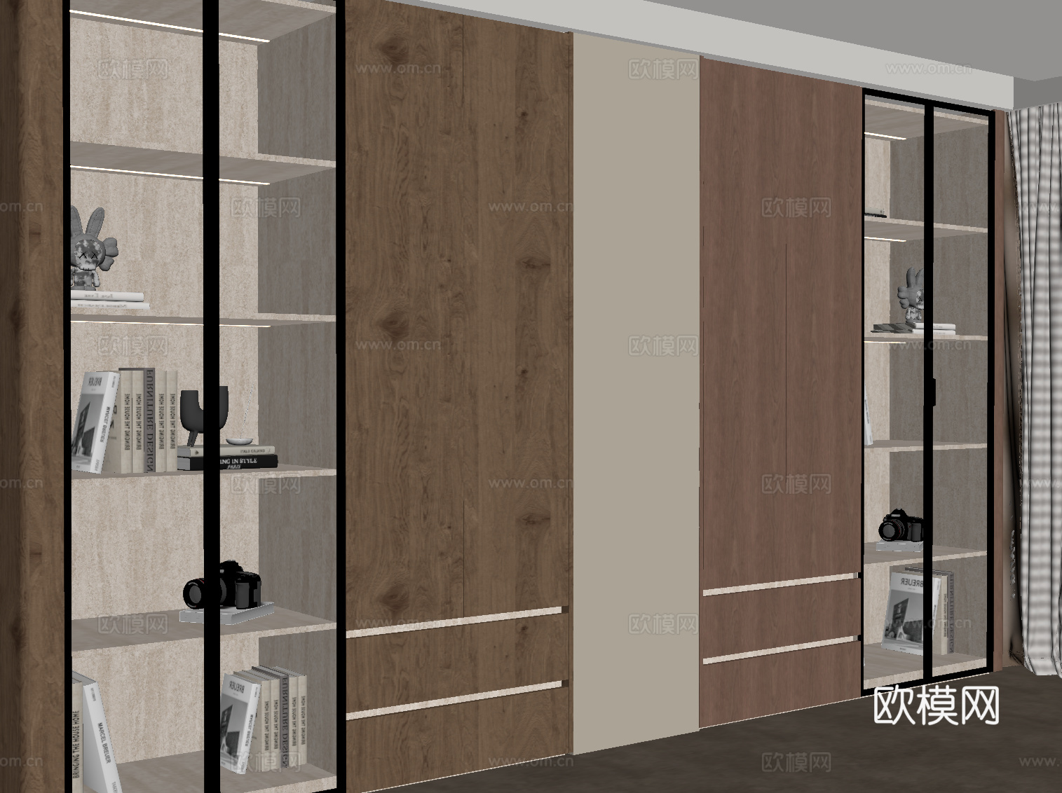 现代中古风衣柜su模型