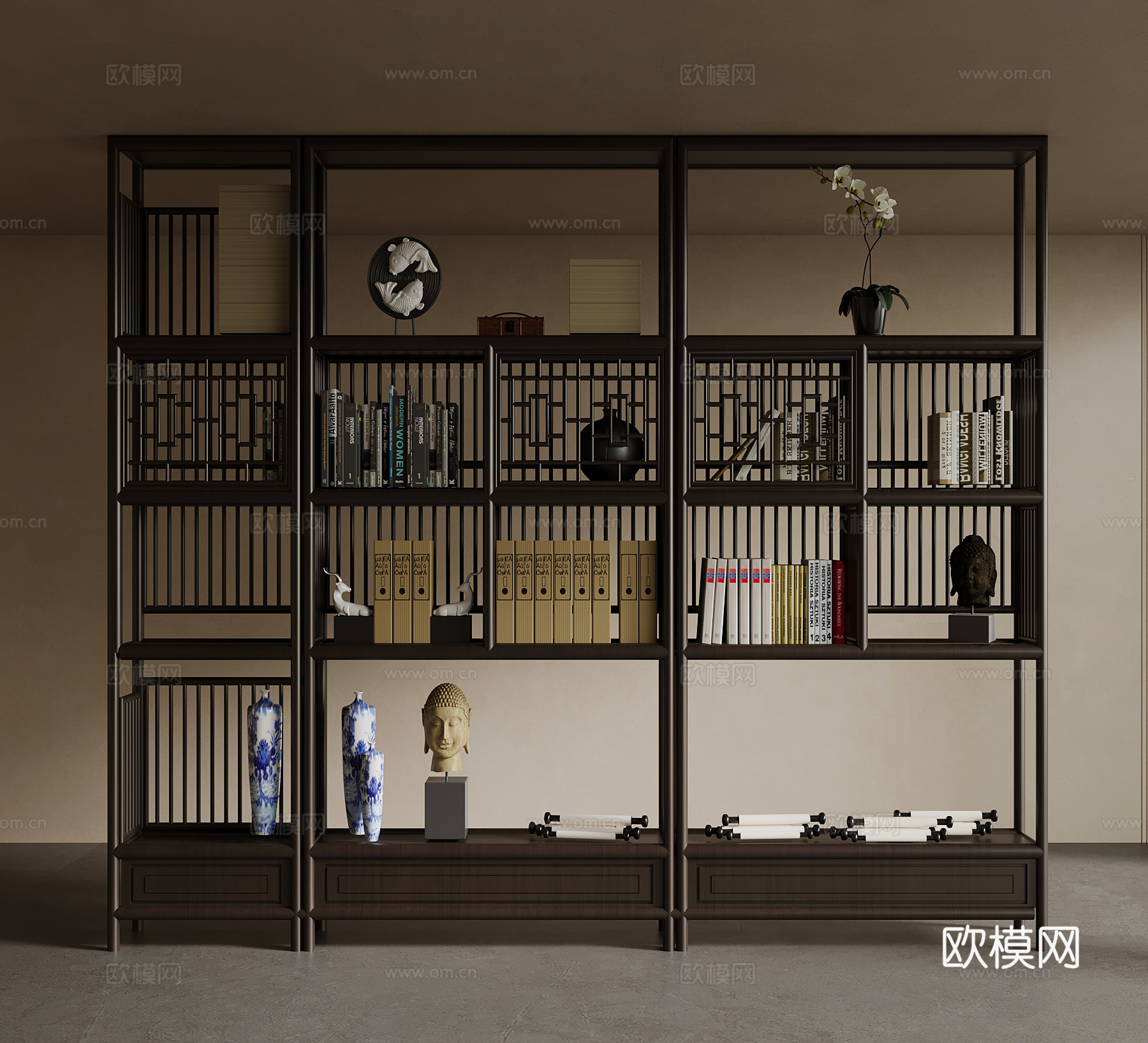 新中式博古架 置物架su模型